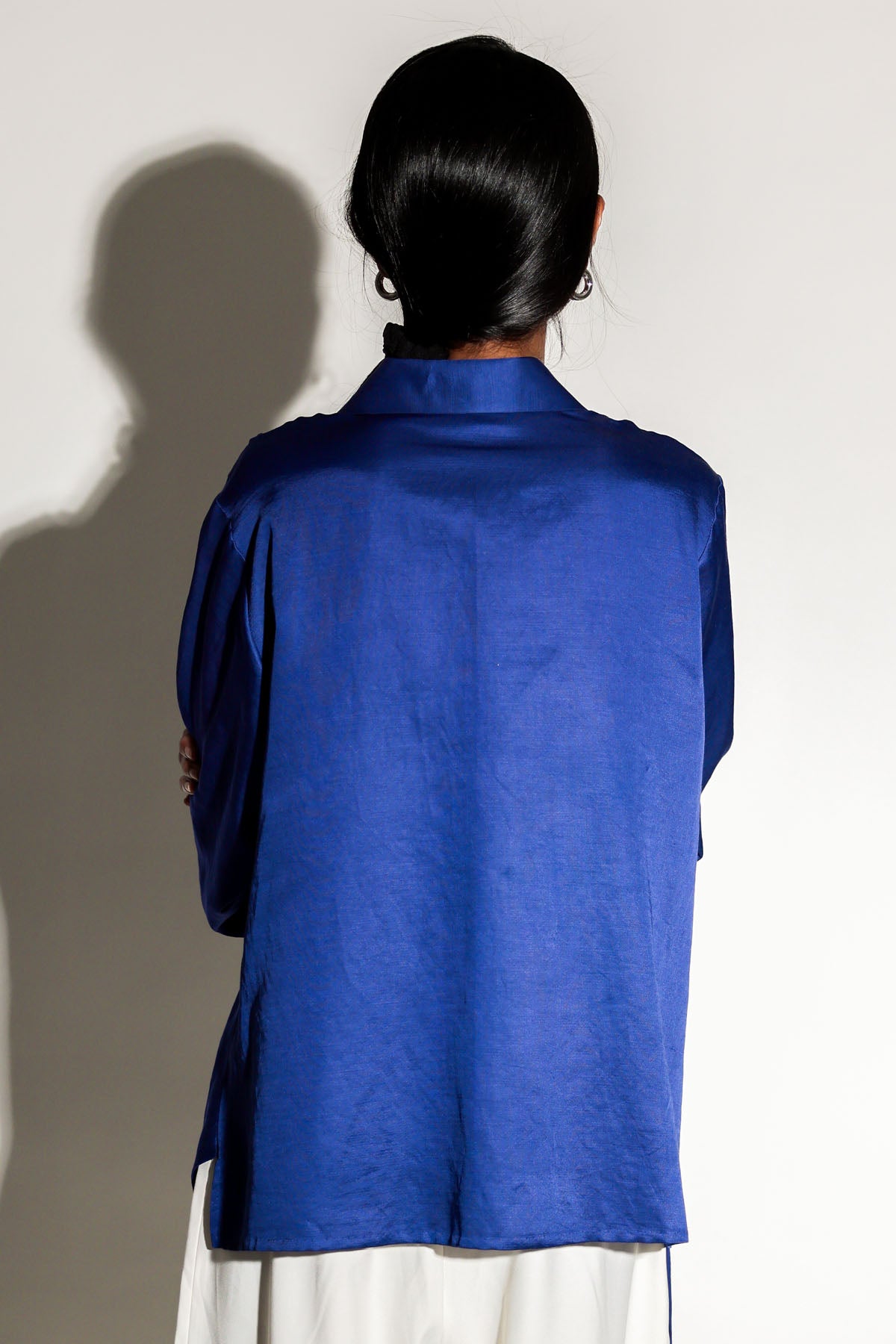 Blue Drape Asymmetrical Shirt