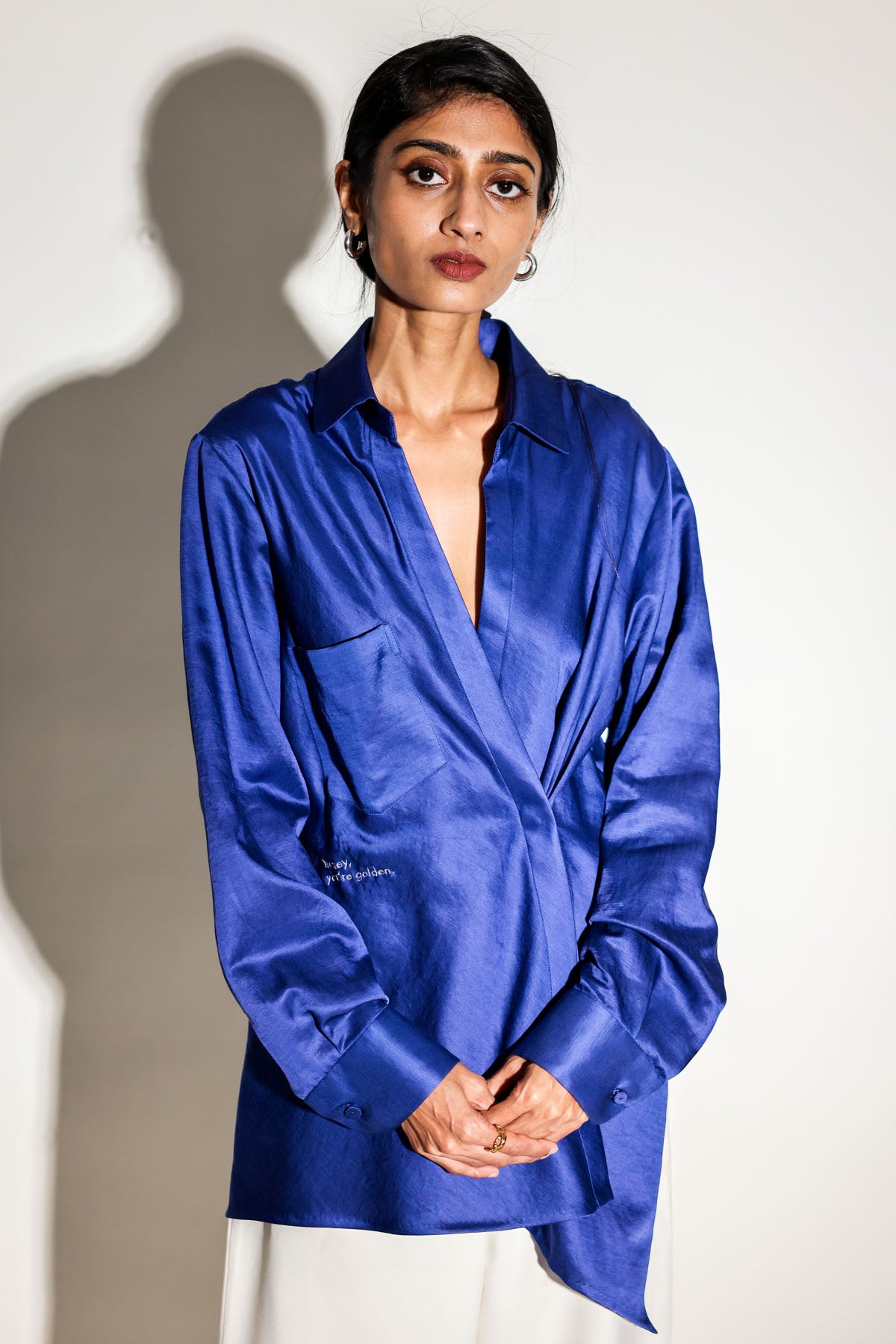 Blue Drape Asymmetrical Shirt