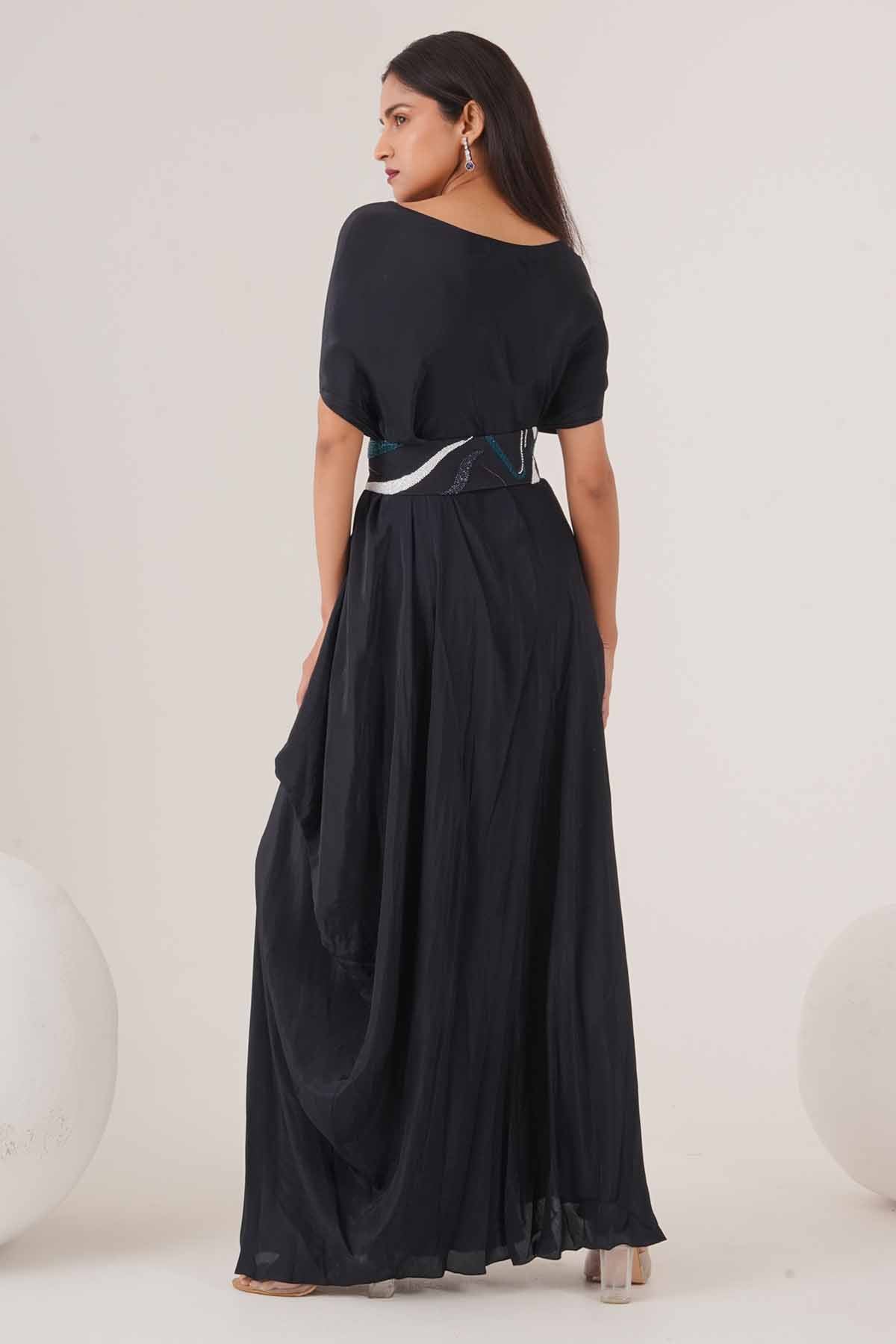 Blue Drape Maxi Dress & Belt