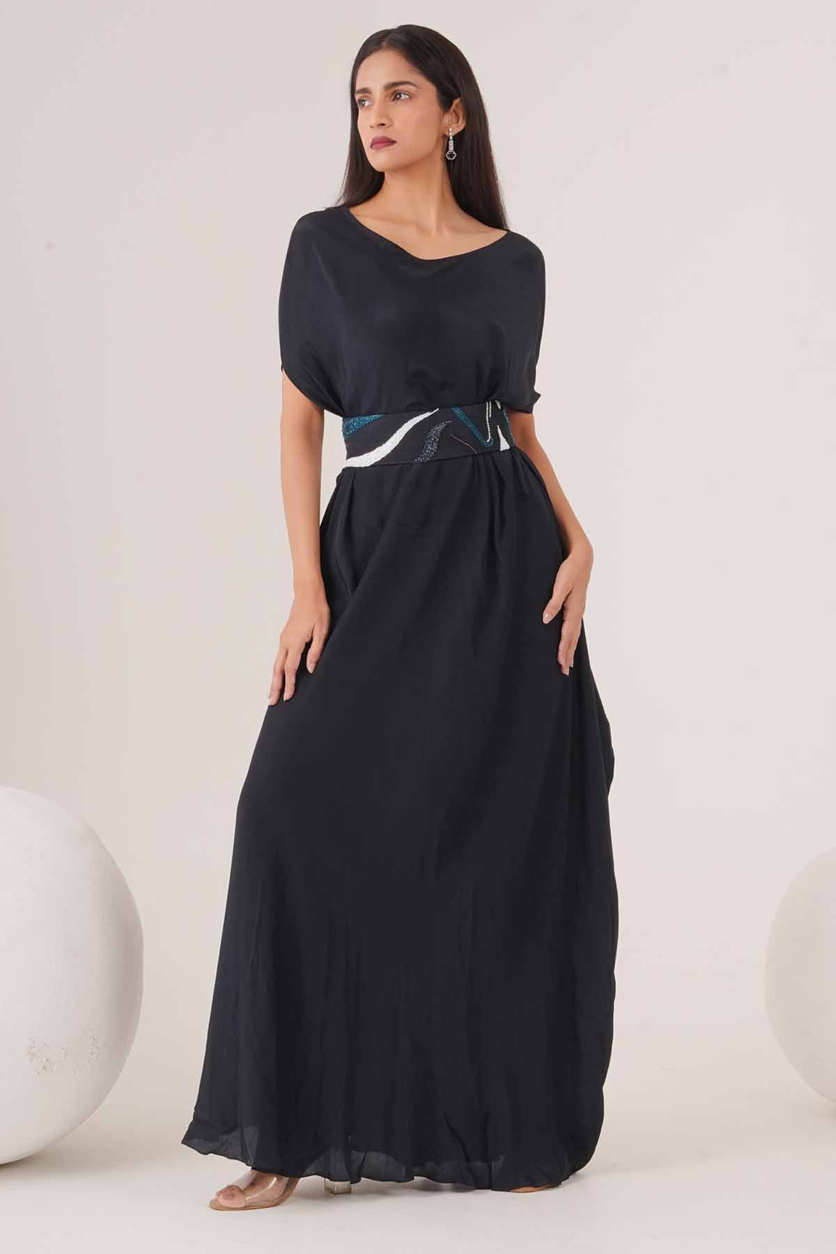 Blue Drape Maxi Dress & Belt