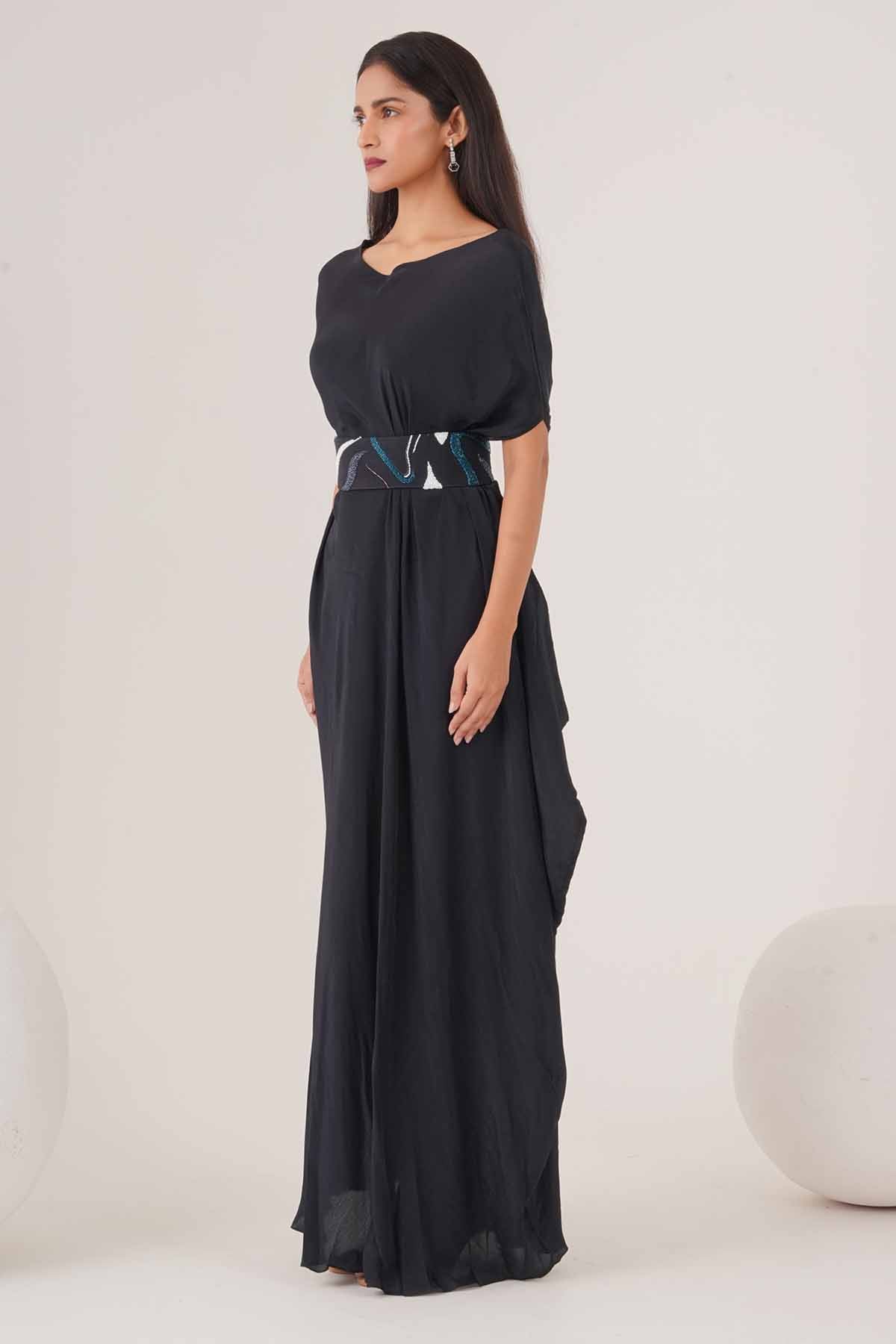 Blue Drape Maxi Dress & Belt