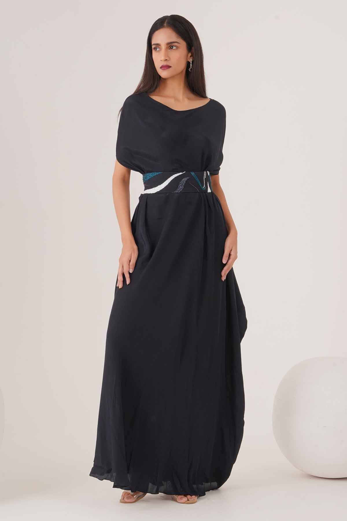 Buy Blue Drape Maxi Dress & Belt by Shristi Chetani for women online at ScrollnShops