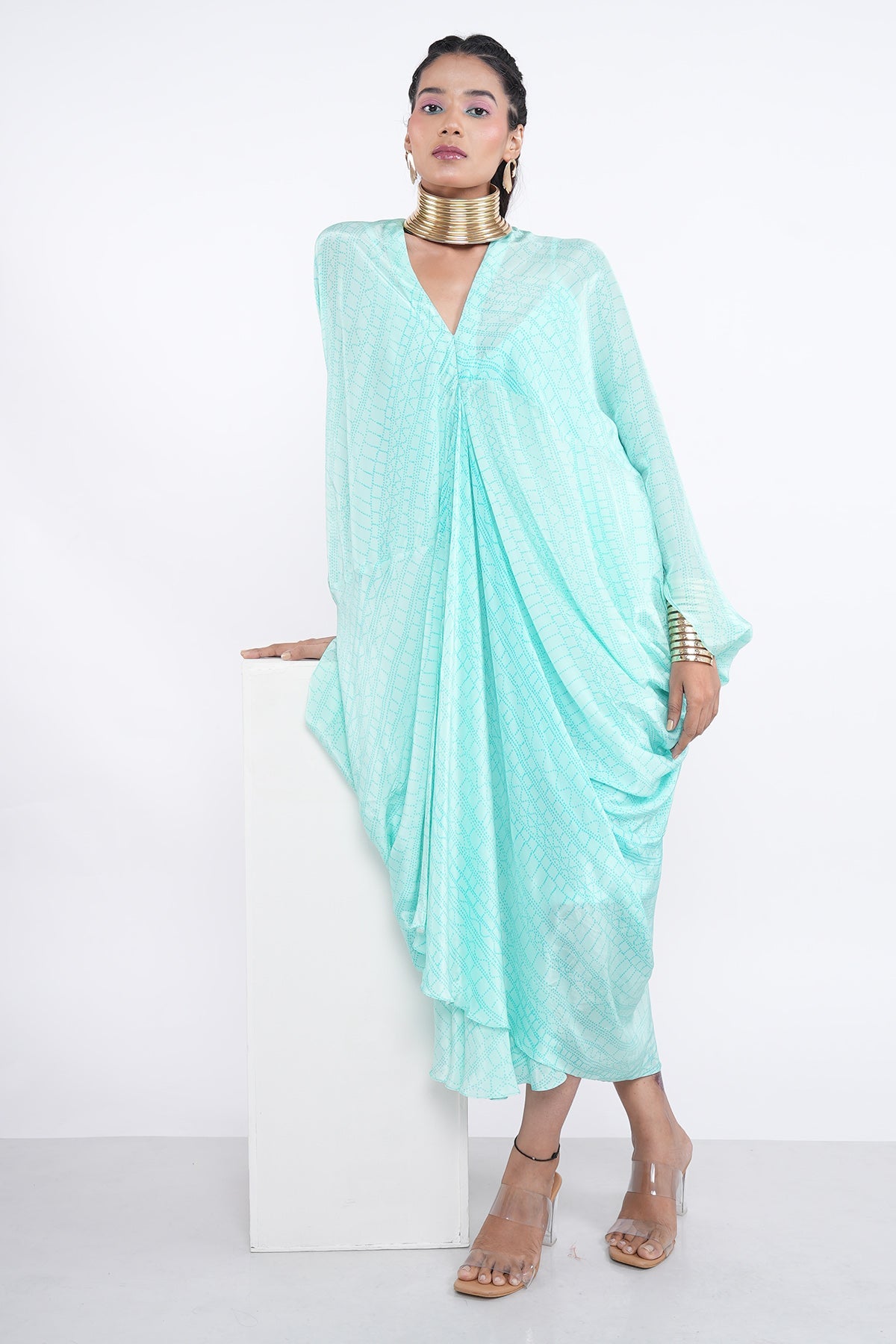 Buy Blue Draped Cowl Midi Dress by Demira for women online at ScrollnShops