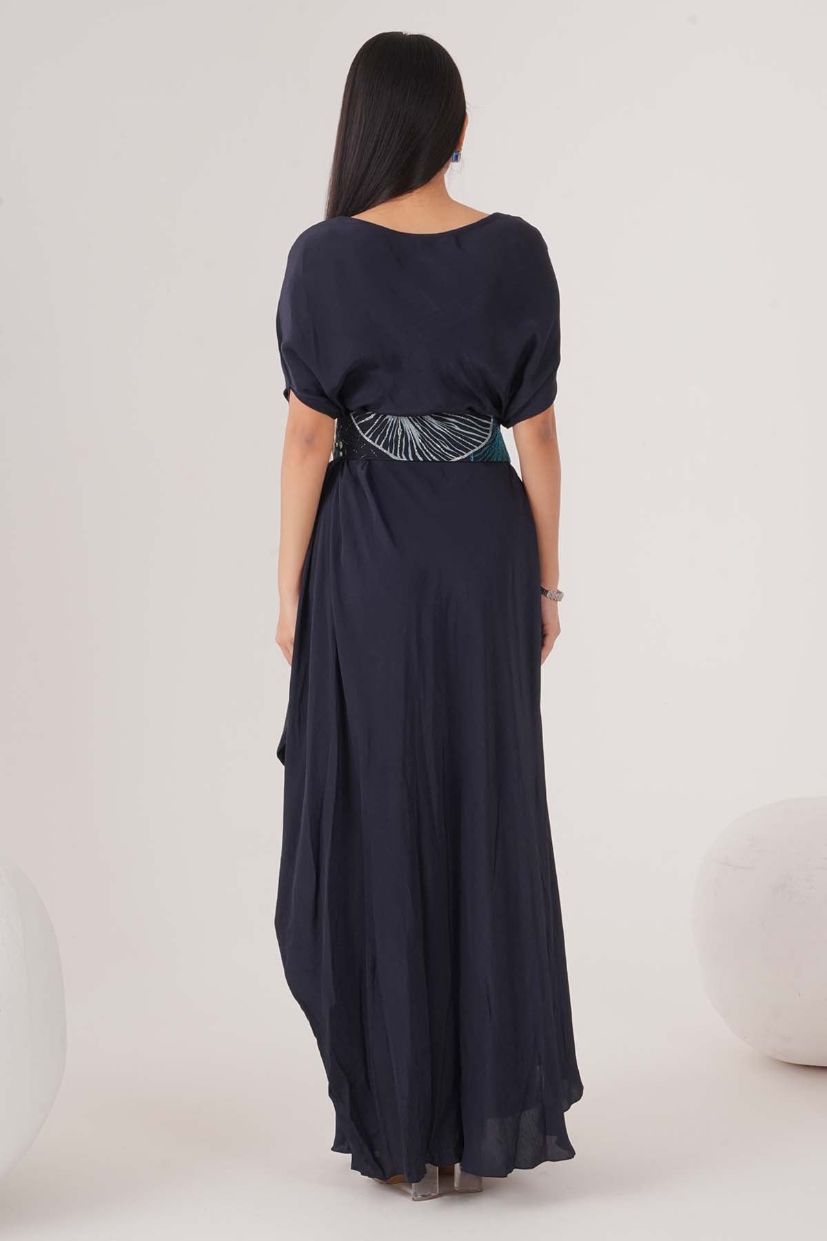 Blue Draped Maxi Dress & Belt