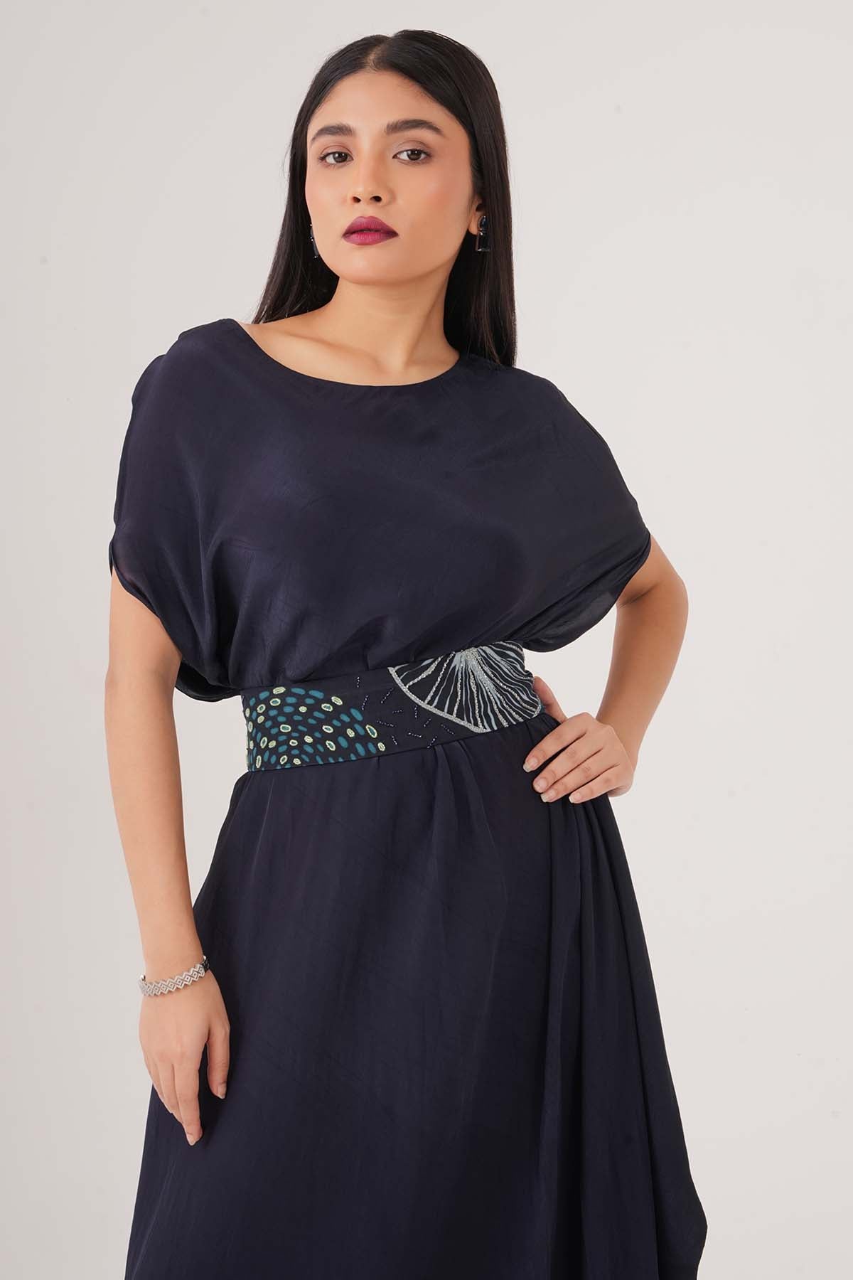 Blue Draped Maxi Dress & Belt