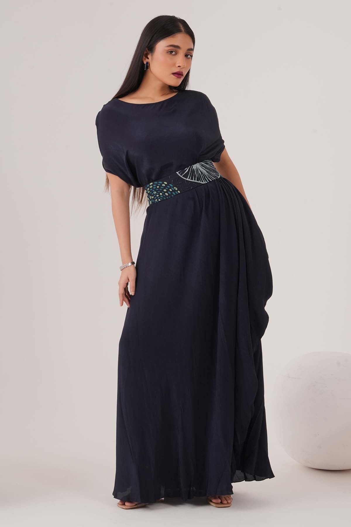 Blue Draped Maxi Dress & Belt