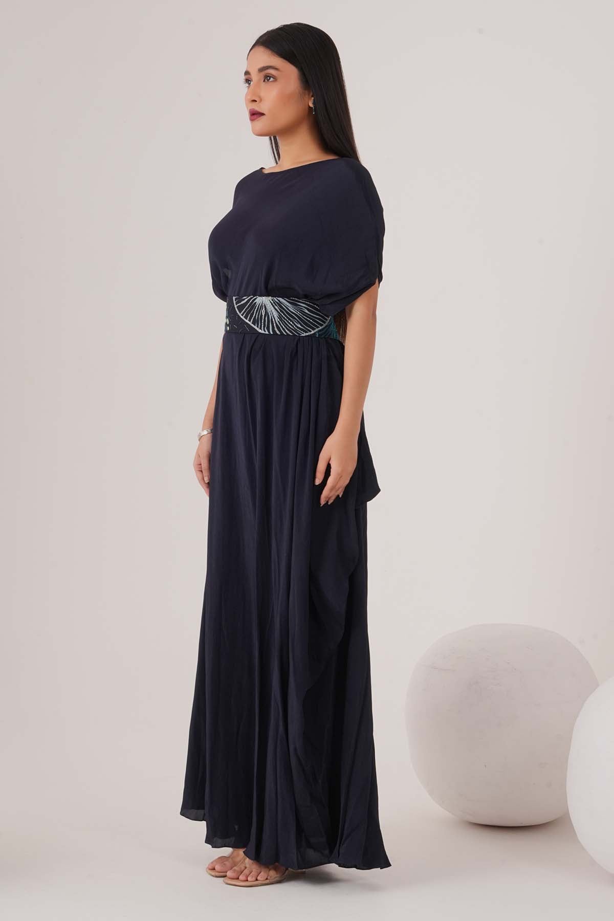 Blue Draped Maxi Dress & Belt