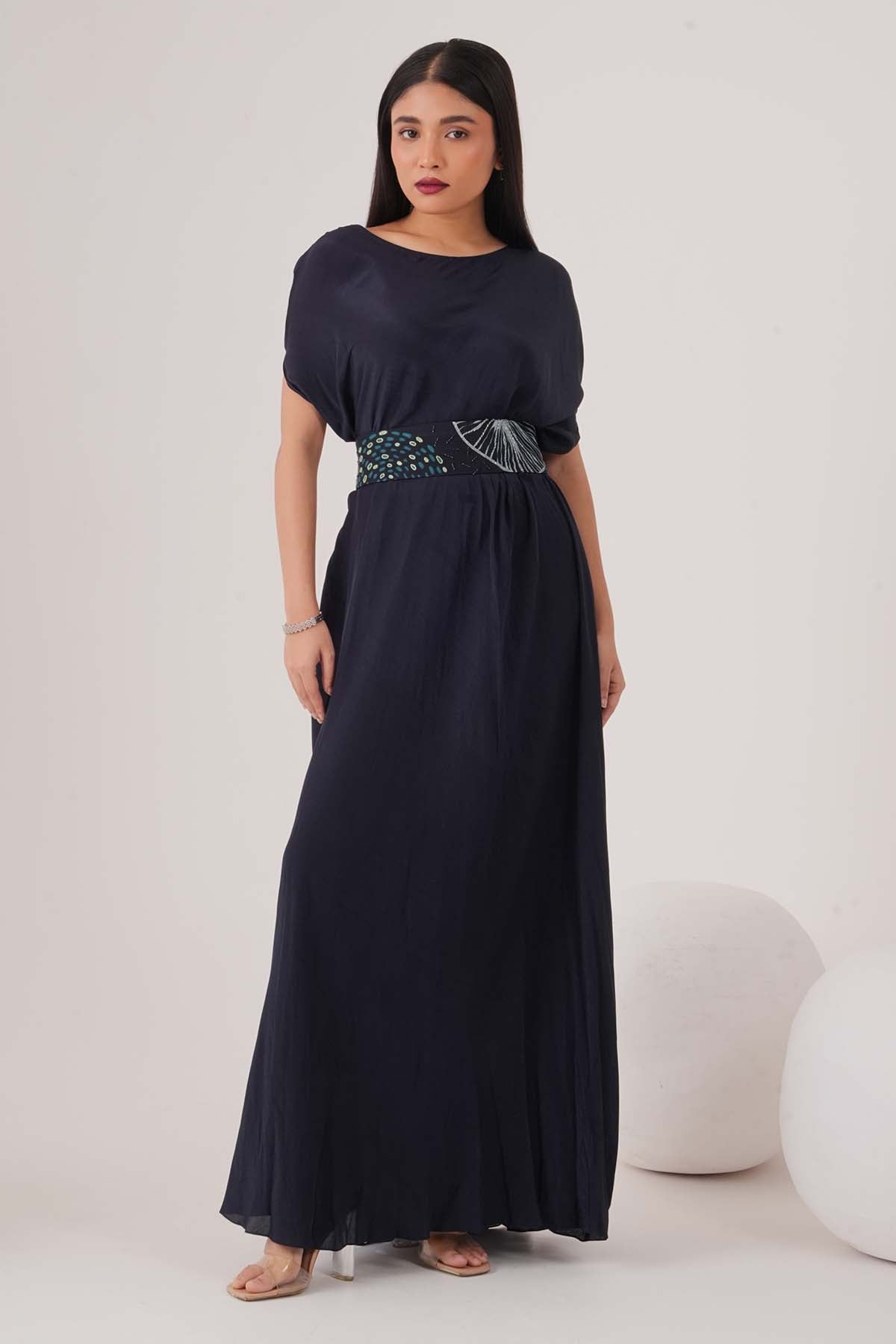 Buy Blue Draped Maxi Dress & Belt by Shristi Chetani for women online at ScrollnShops