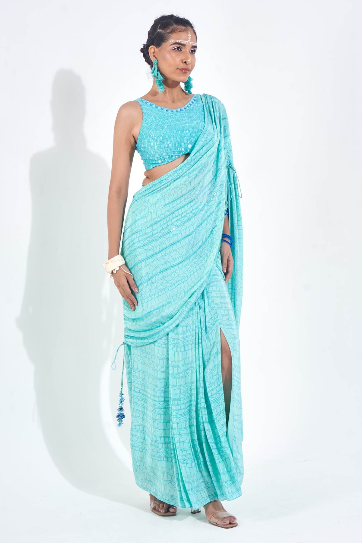 Demira Blue Draped Ready To Wear Saree for women online at ScrollnShops