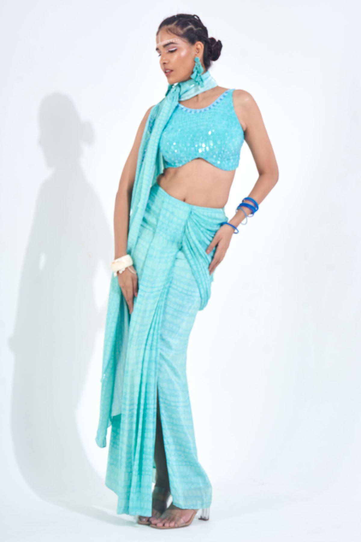 Blue Draped Ready To Wear Saree
