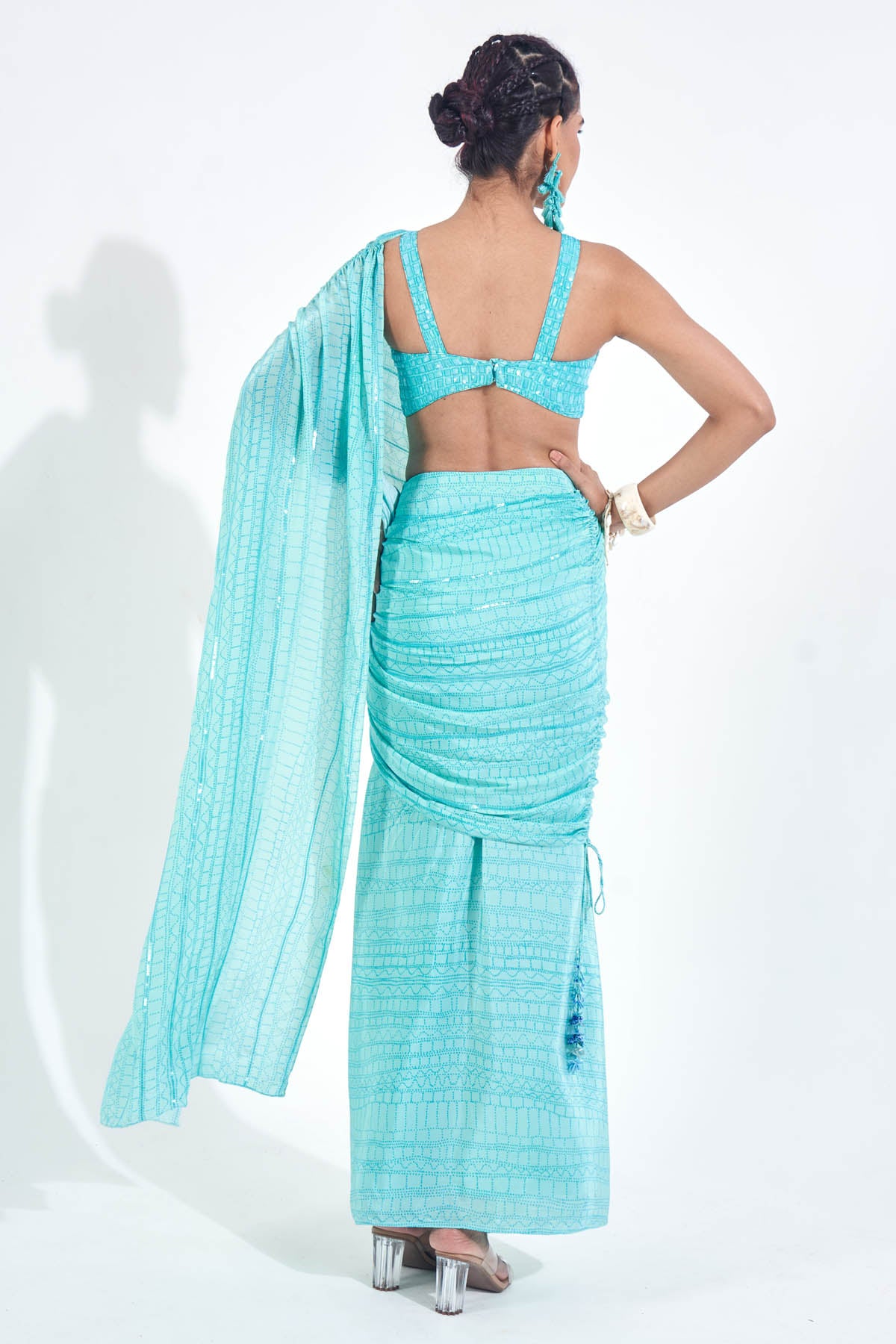 Blue Draped Ready To Wear Saree