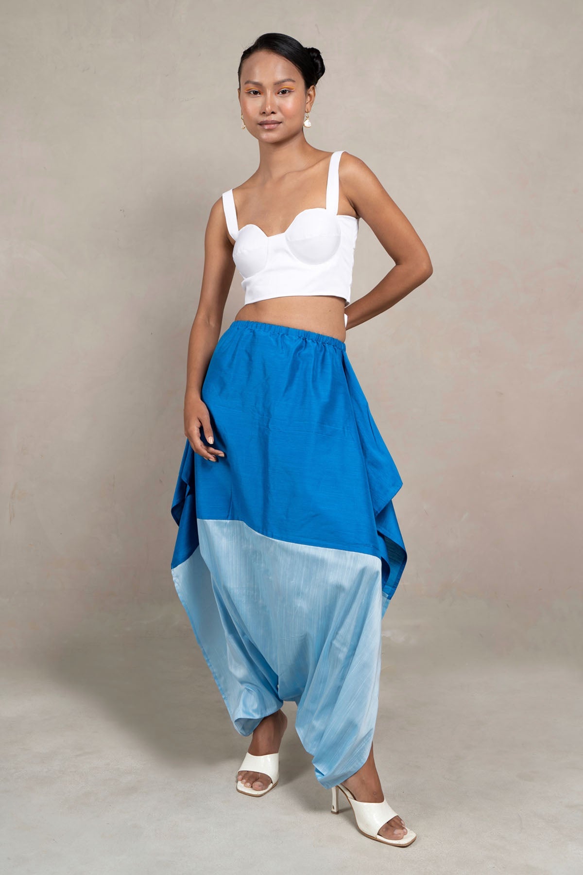 Buy Blue Dual Tone Skirt For Women by SewSutra Available online at ScrollnShops