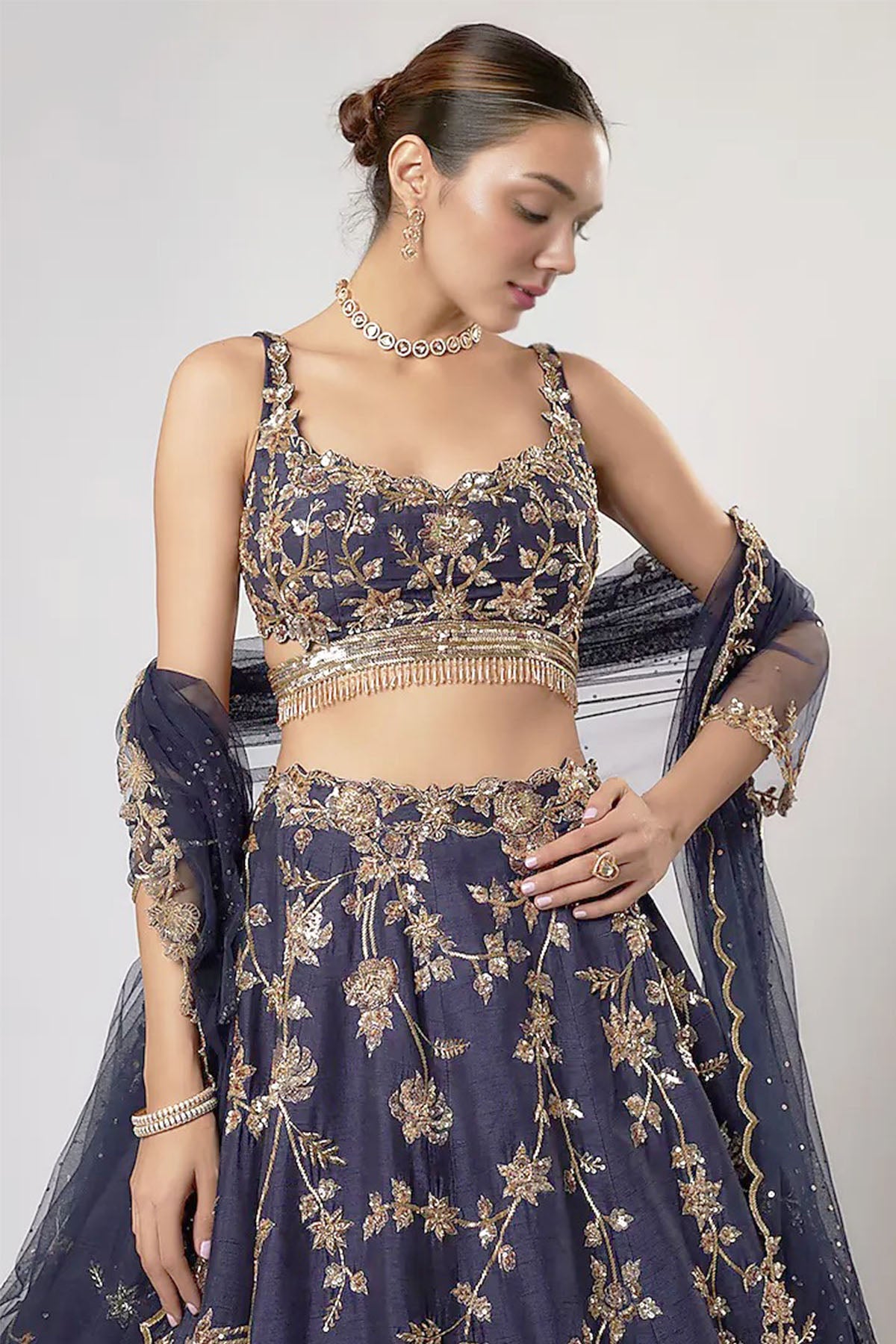 Blue Dupion Silk Lehenga Set
