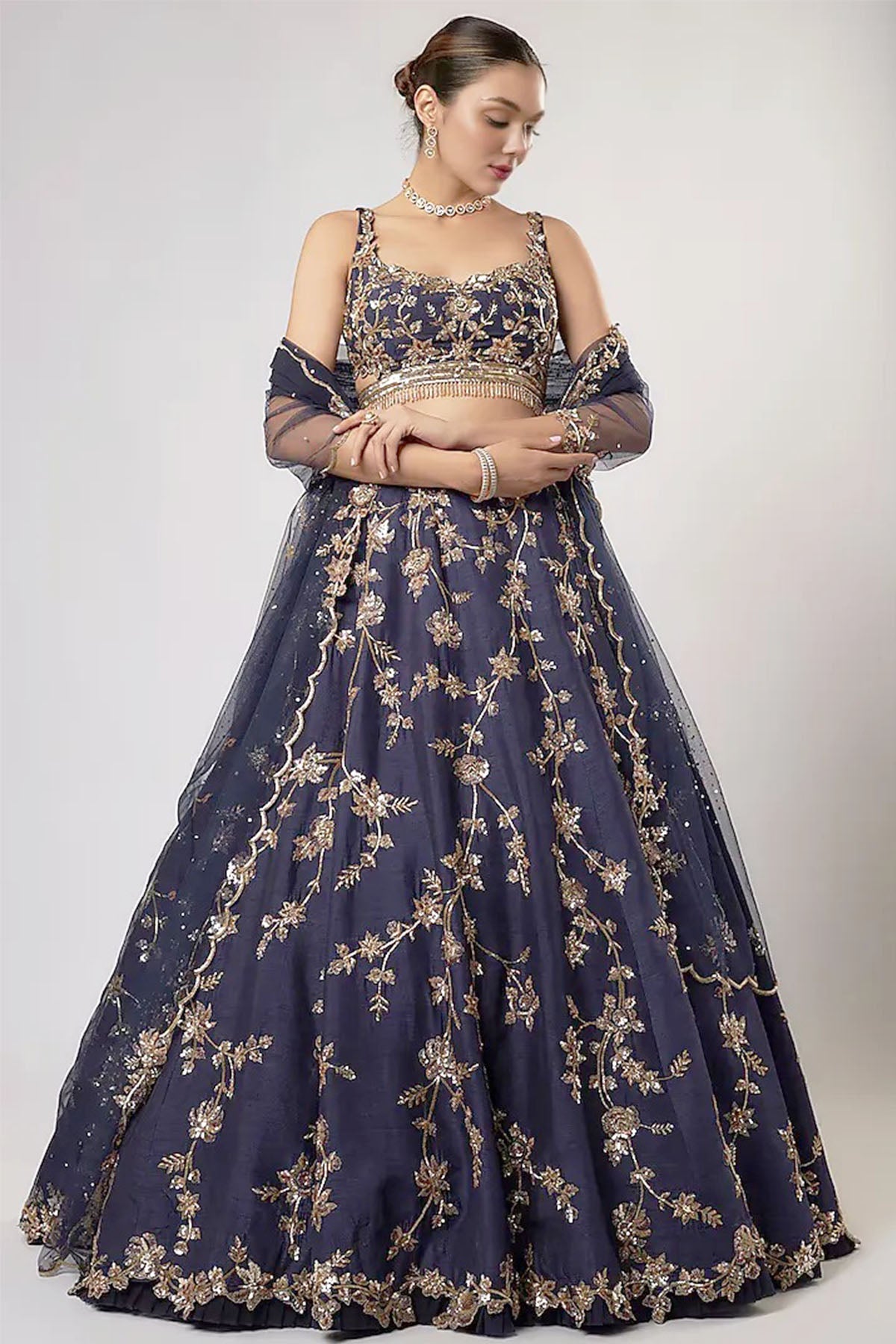 Buy Blue Dupion Silk Lehenga Set by Shlok Design for women online at ScrollnShops