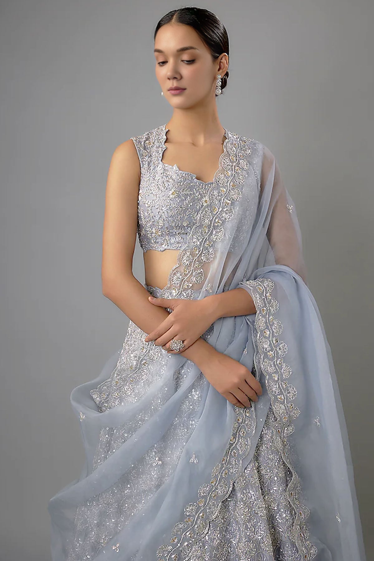 Blue Dupion Zardozi Lehenga Set