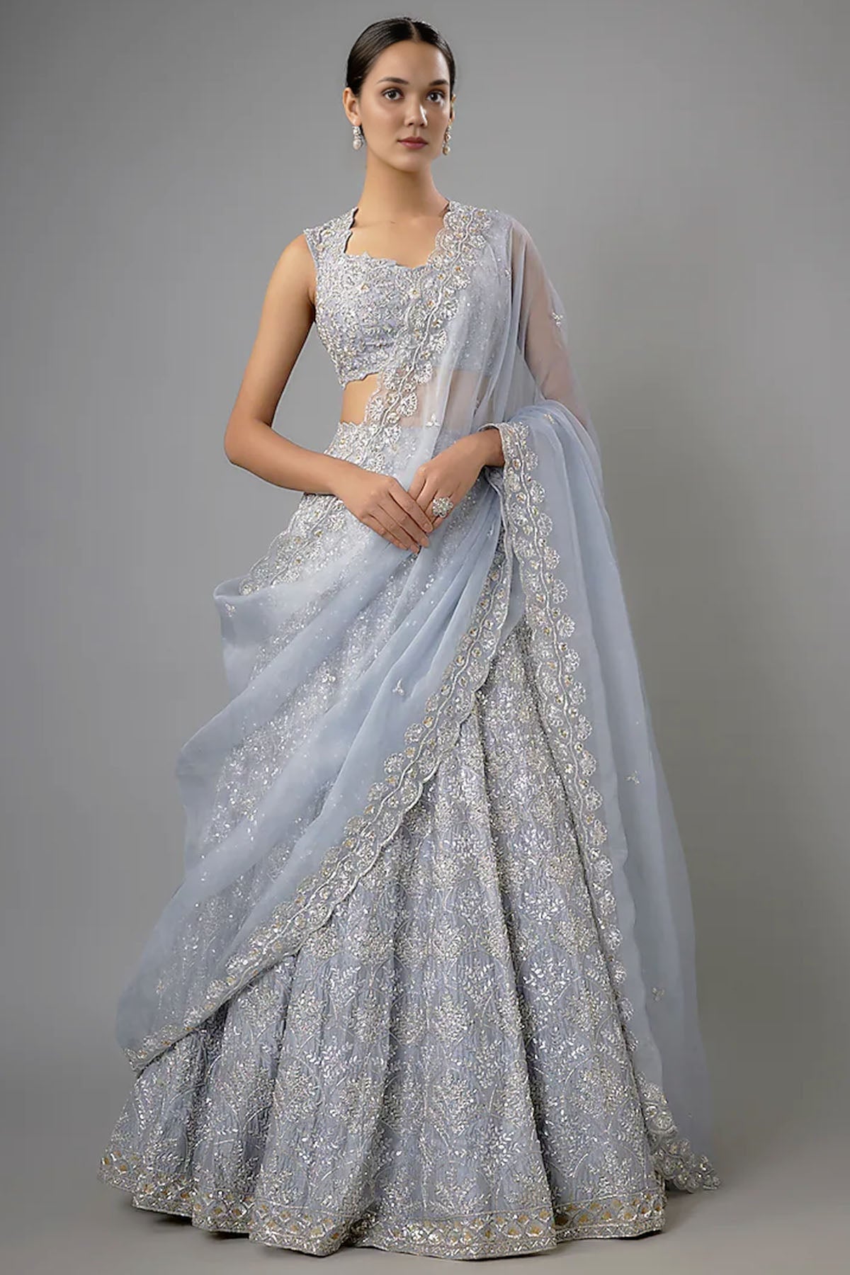 Buy Blue Dupion Zardozi Lehenga Set by Shlok Design for women online at ScrollnShops