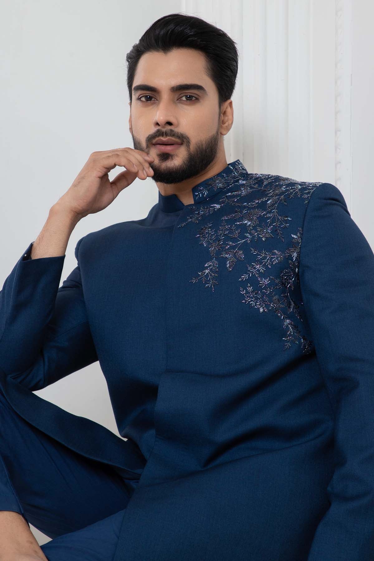 Blue Embellished Bandhagala Set