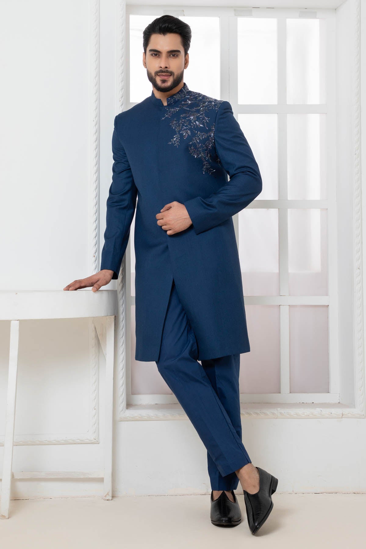 Buy Blue Embellished Bandhagala Set Online
