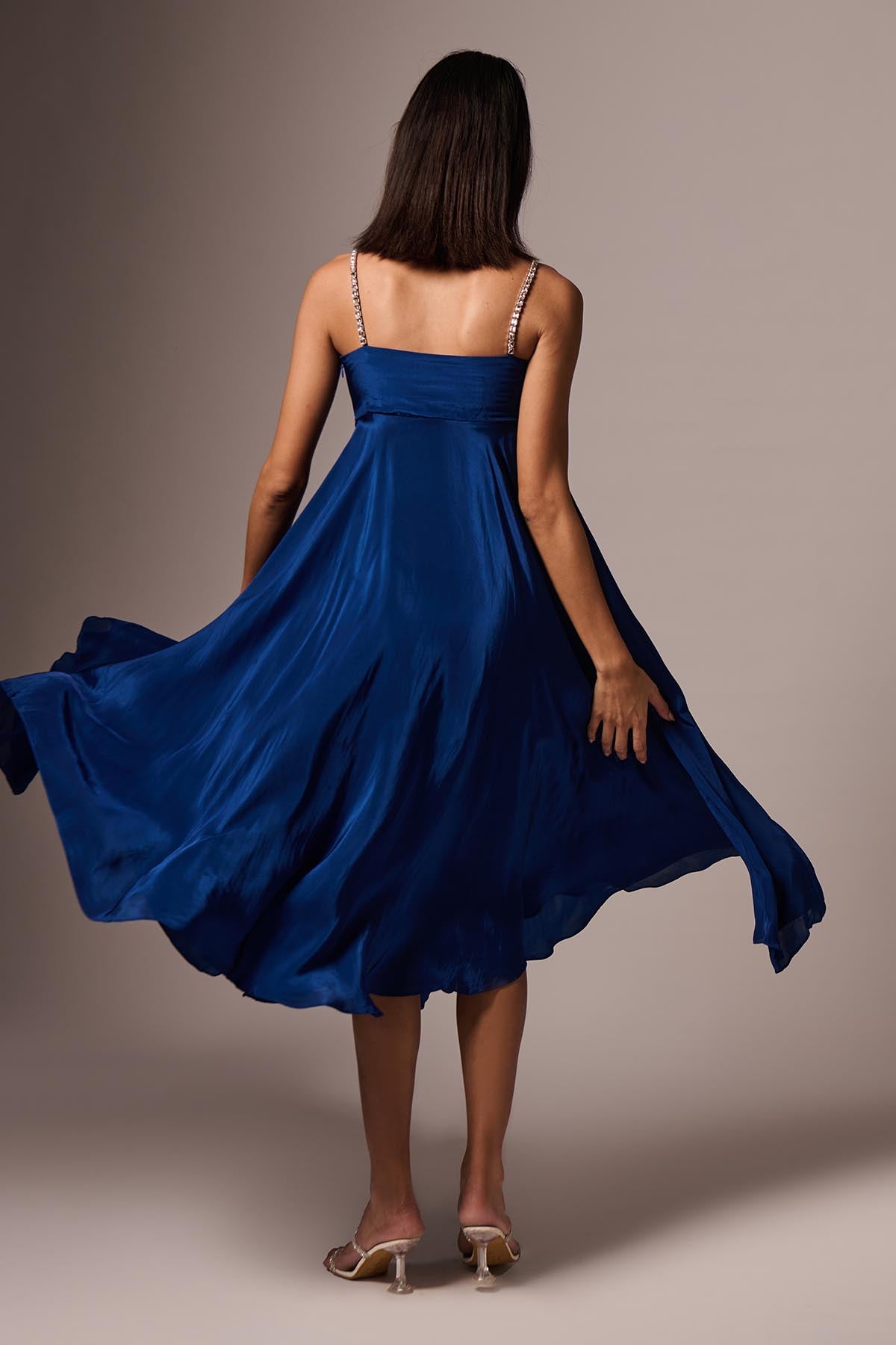 Blue Embellished Bow Midi Dress