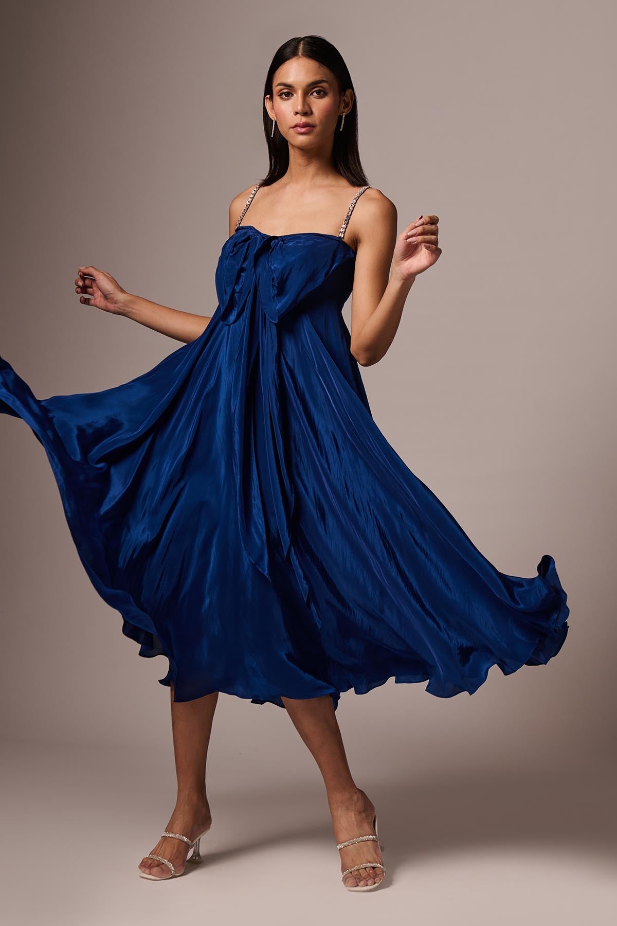 Buy Blue Embellished Bow Midi Dress by Emblaze for women online at ScrollnShops