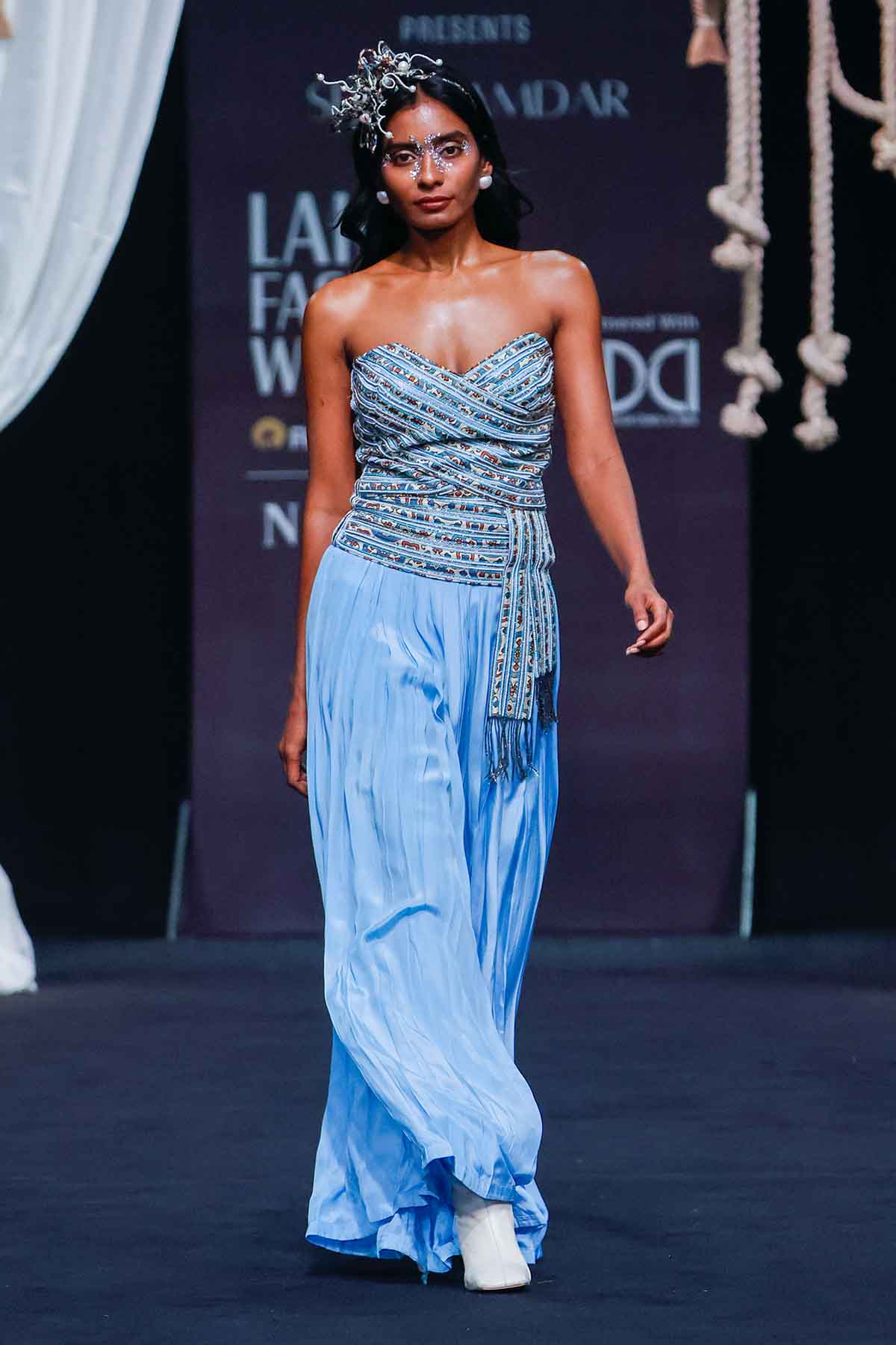 Blue Embellished Corset & Pants