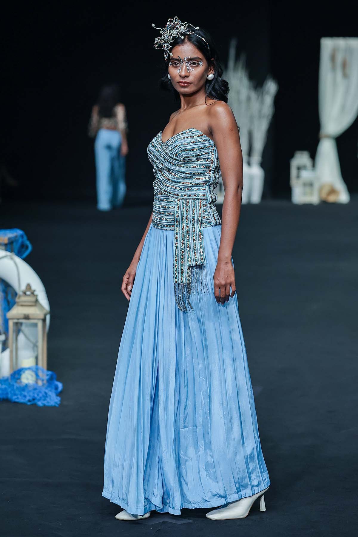 Blue Embellished Corset & Pants