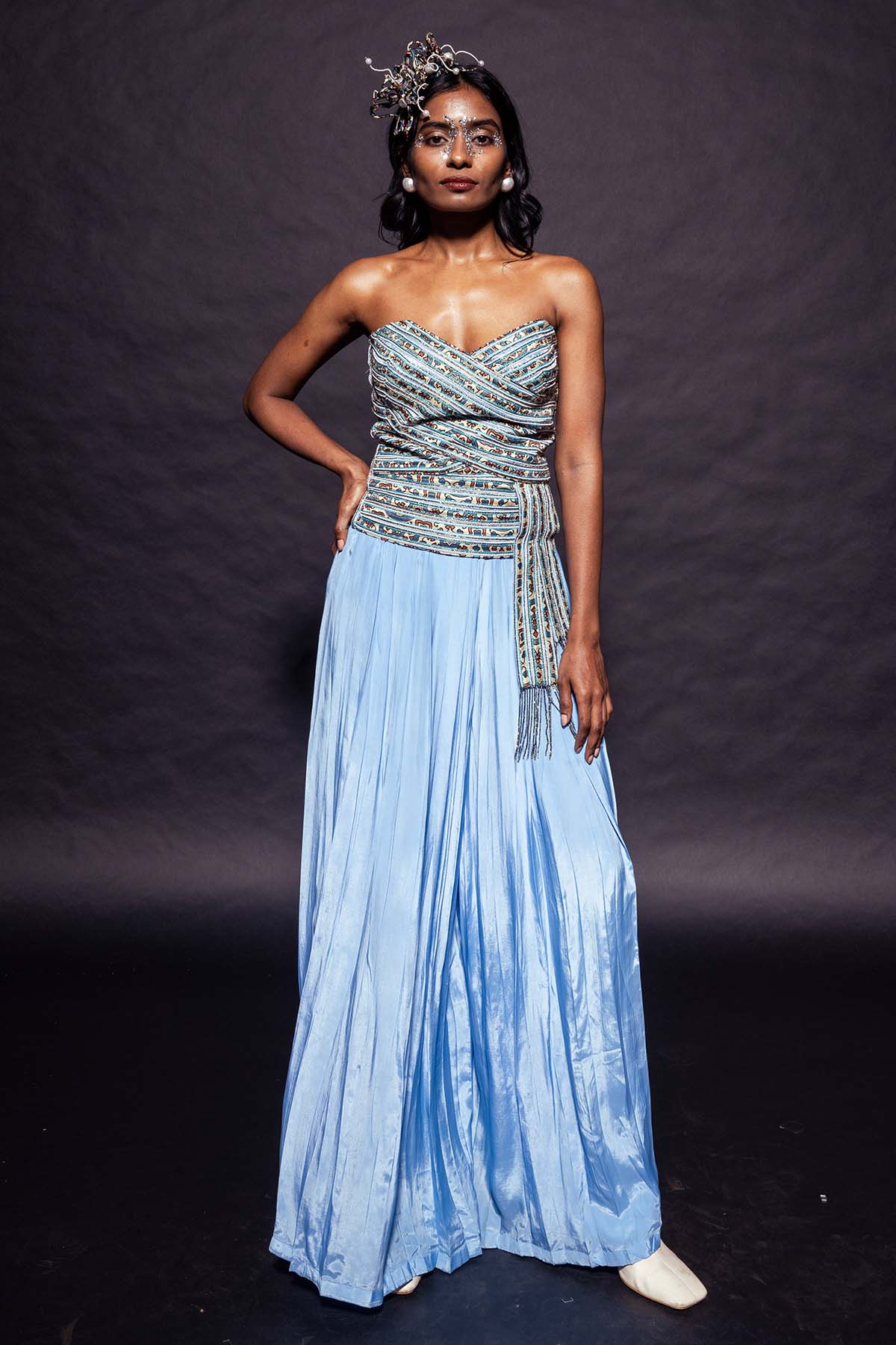 Sejal Kamdar Blue Embellished Corset & Pants for women online at ScrollnShops