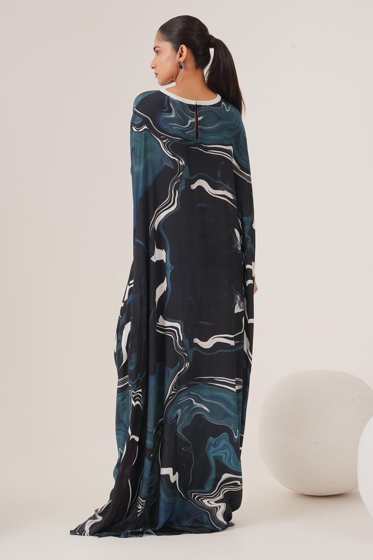 Blue Embellished Drape Dress