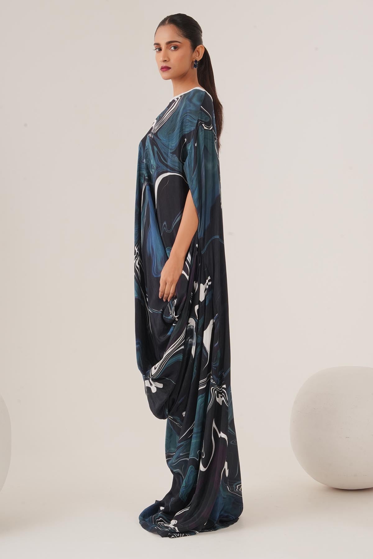 Blue Embellished Drape Dress