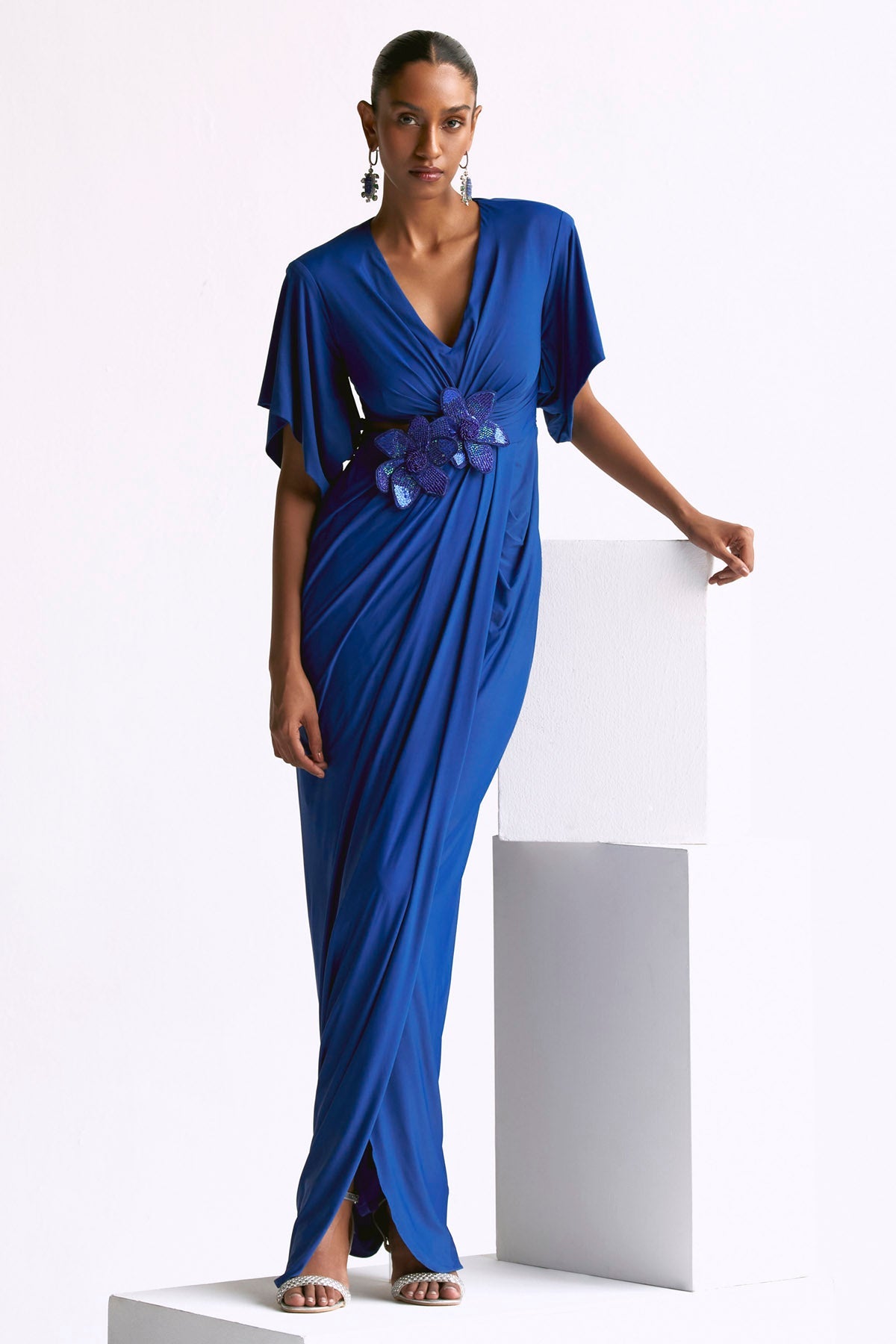 Manika Nanda Blue Embellished Drape Gown for women online at ScrollnShops