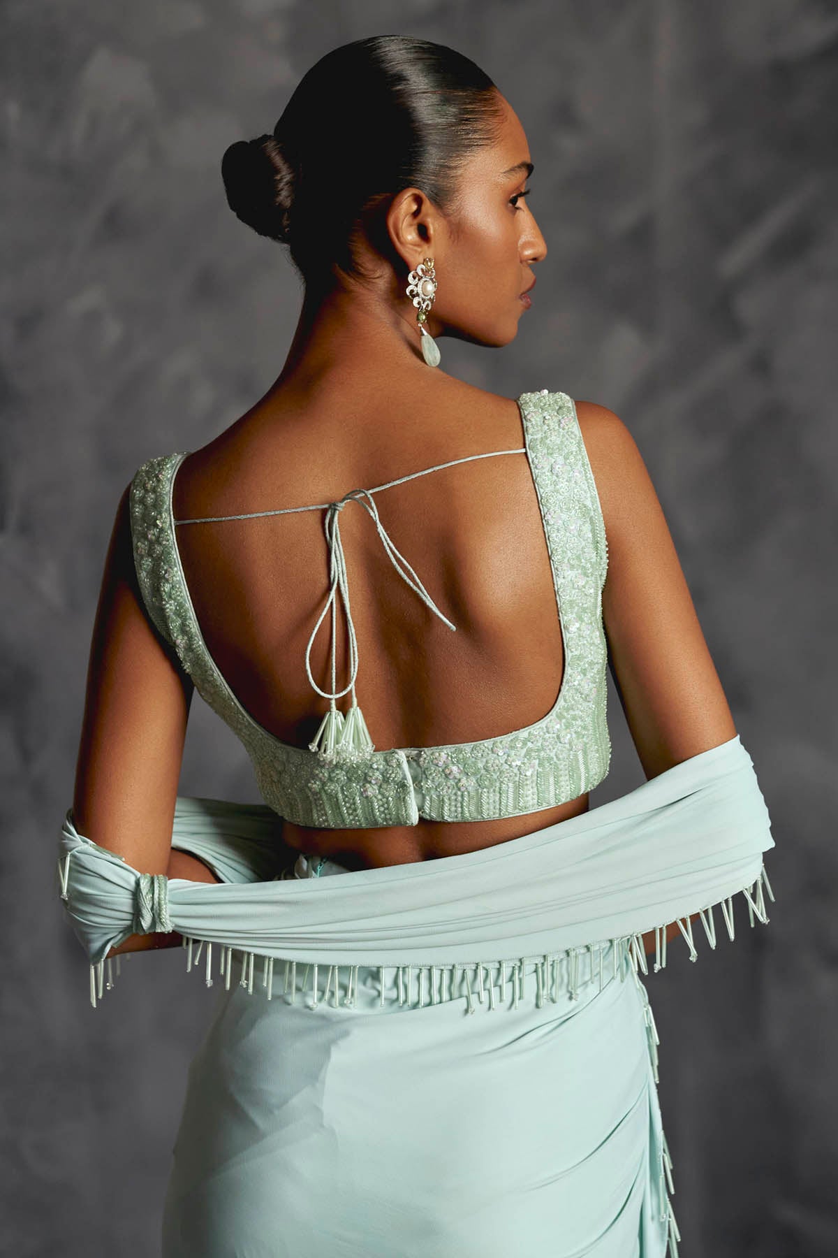 Blue Embellished Drape Saree