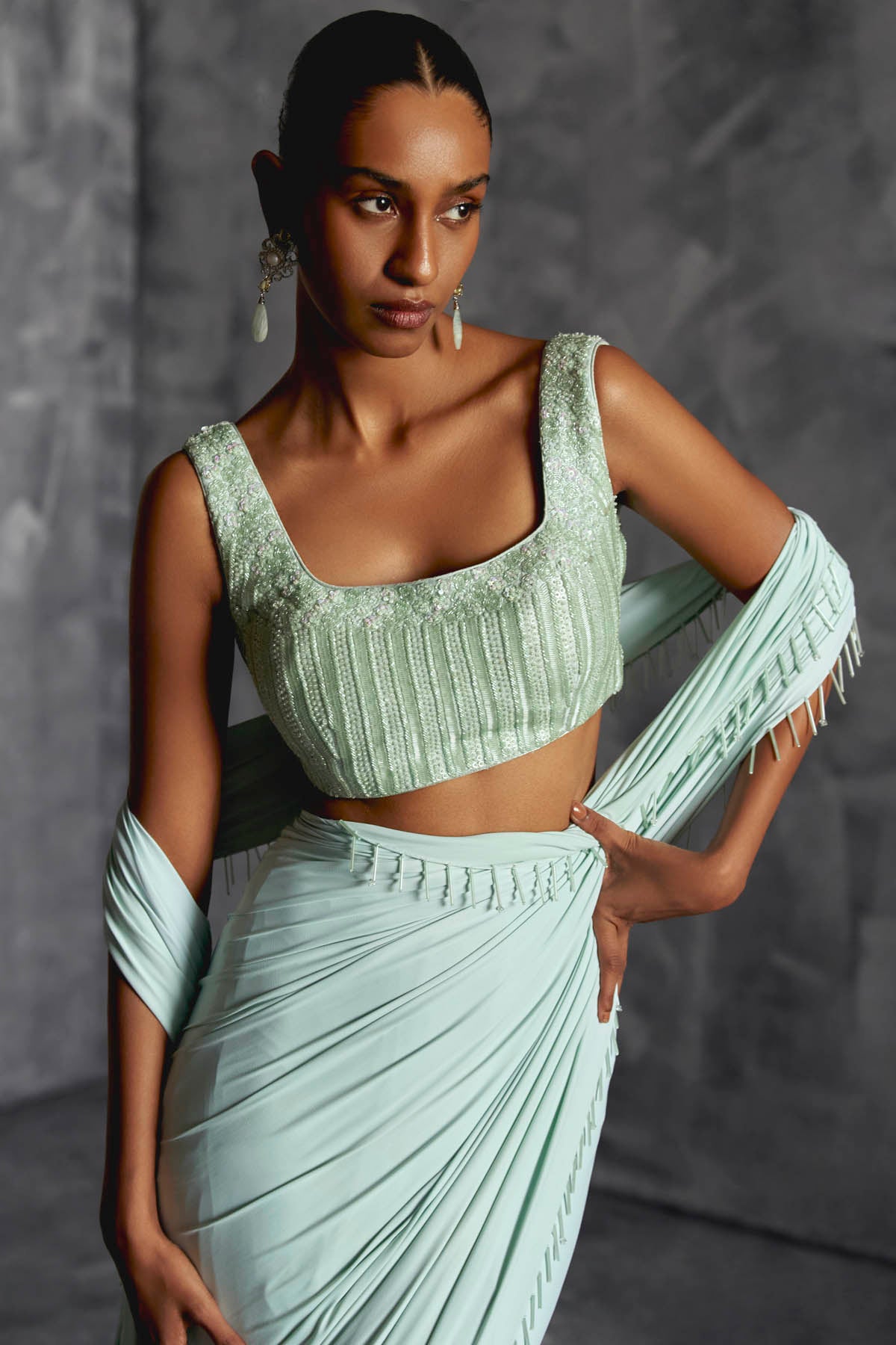 Blue Embellished Drape Saree