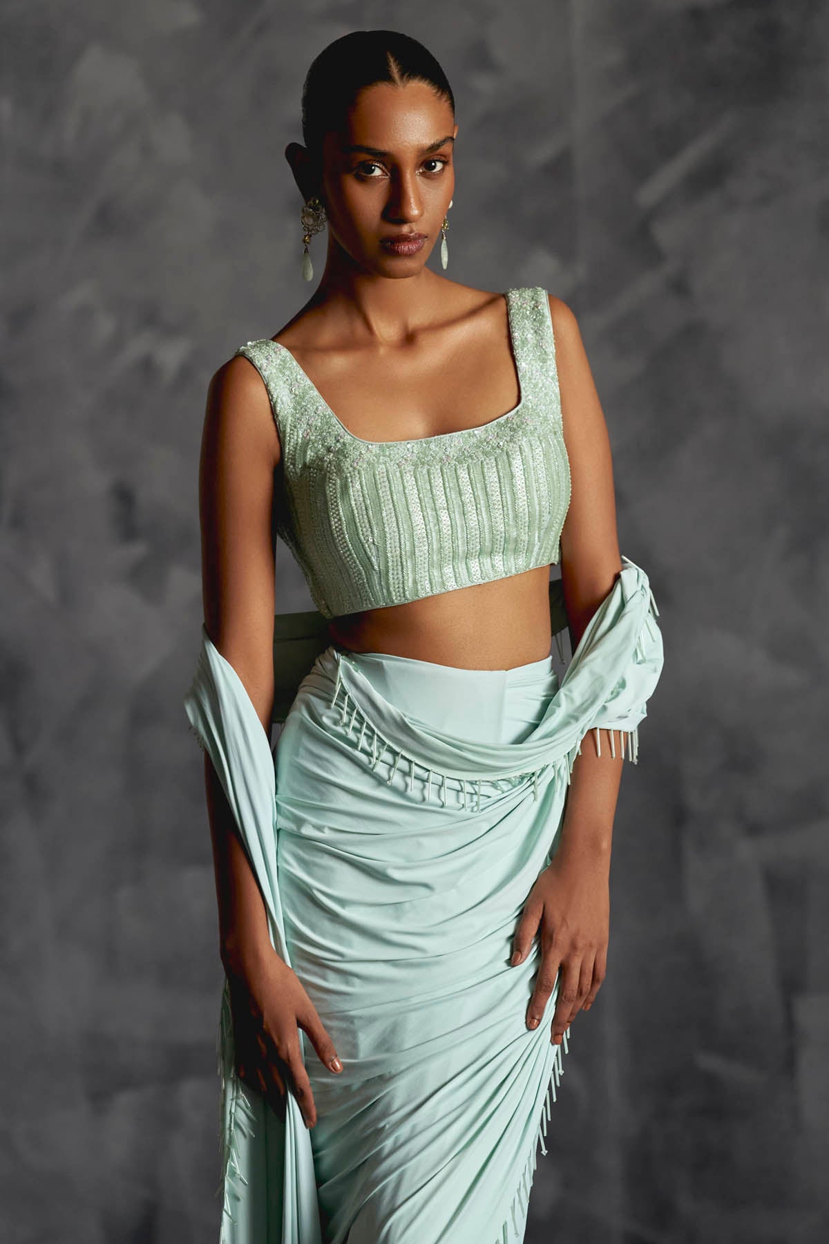 Blue Embellished Drape Saree