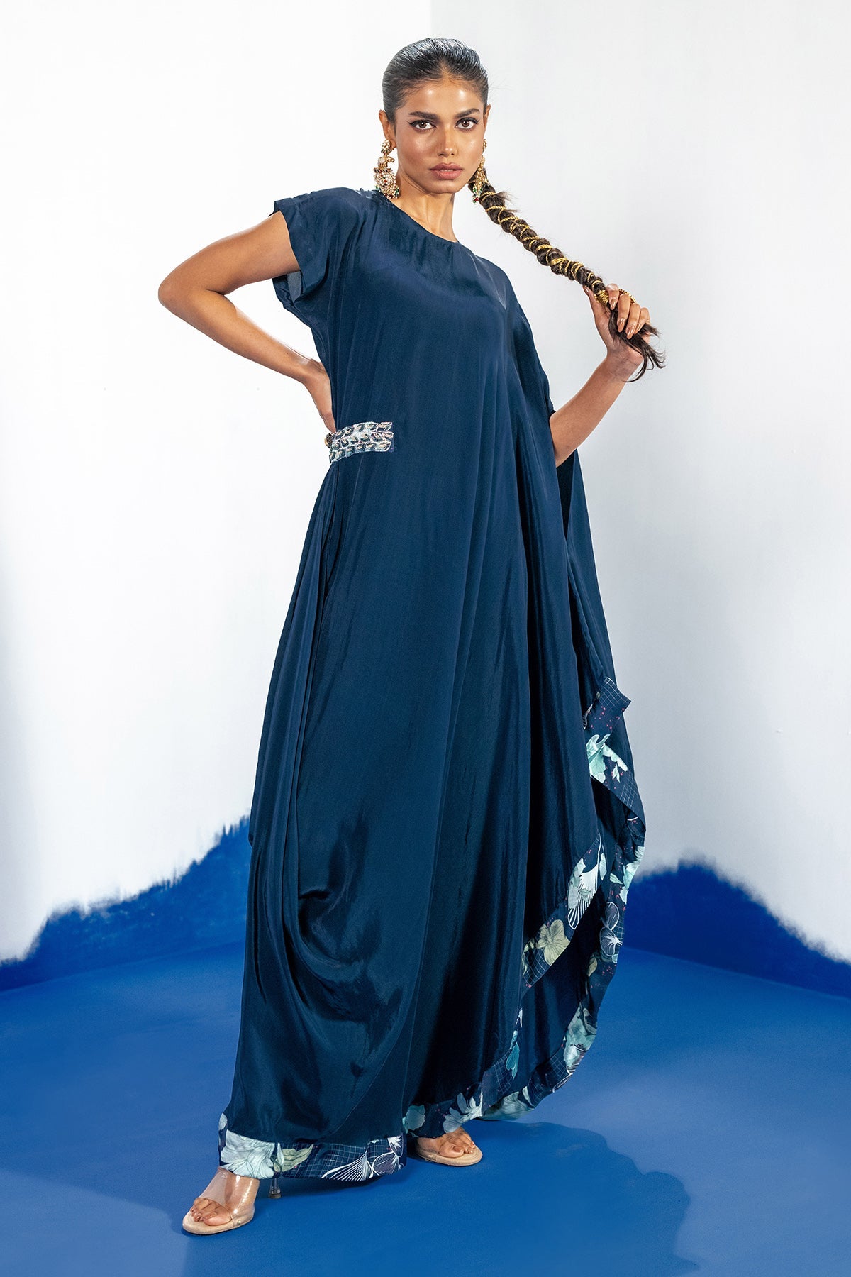 Buy Blue Embellished Draped Dress by Shristi Chetani for women online at ScrollnShops