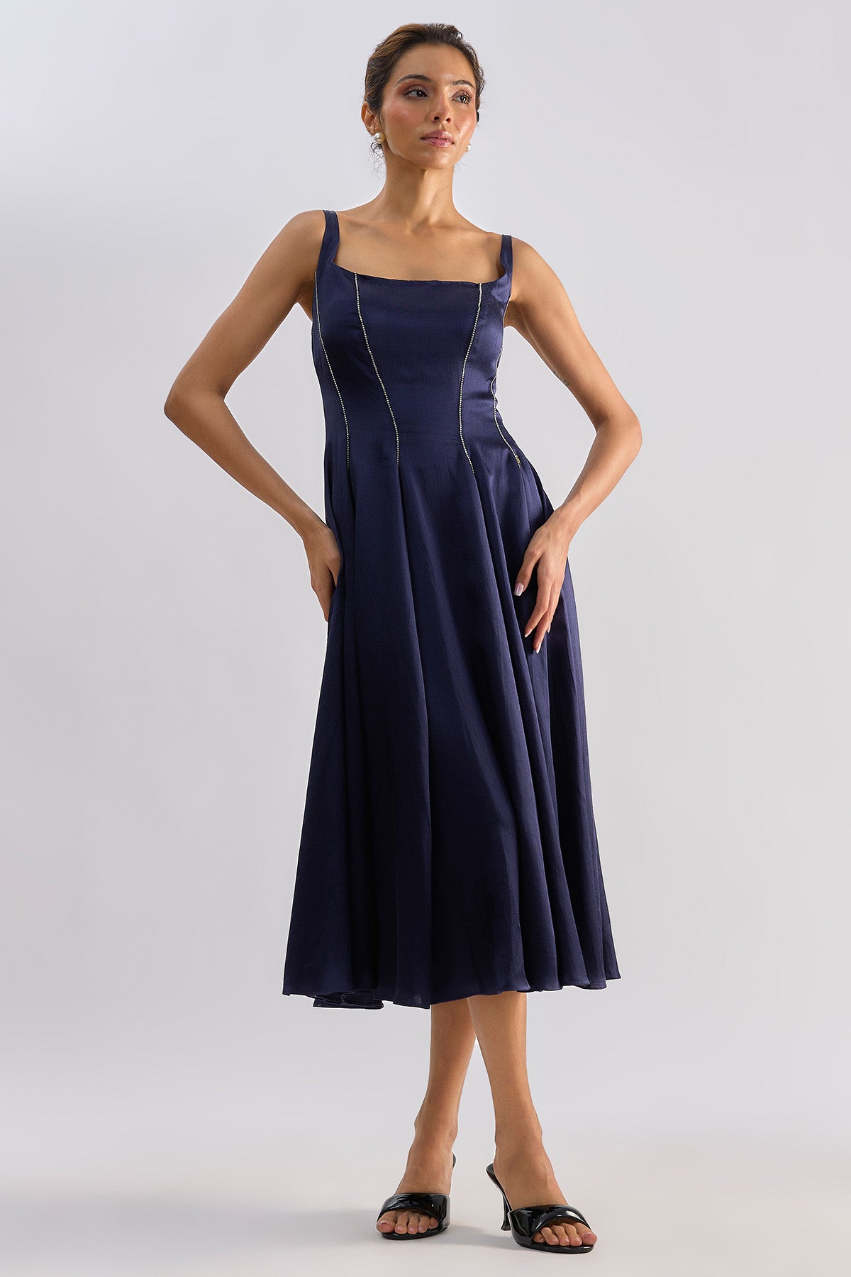 Buy Blue Embellished Flared Dress for women by Emblaze online available at scrollnshops