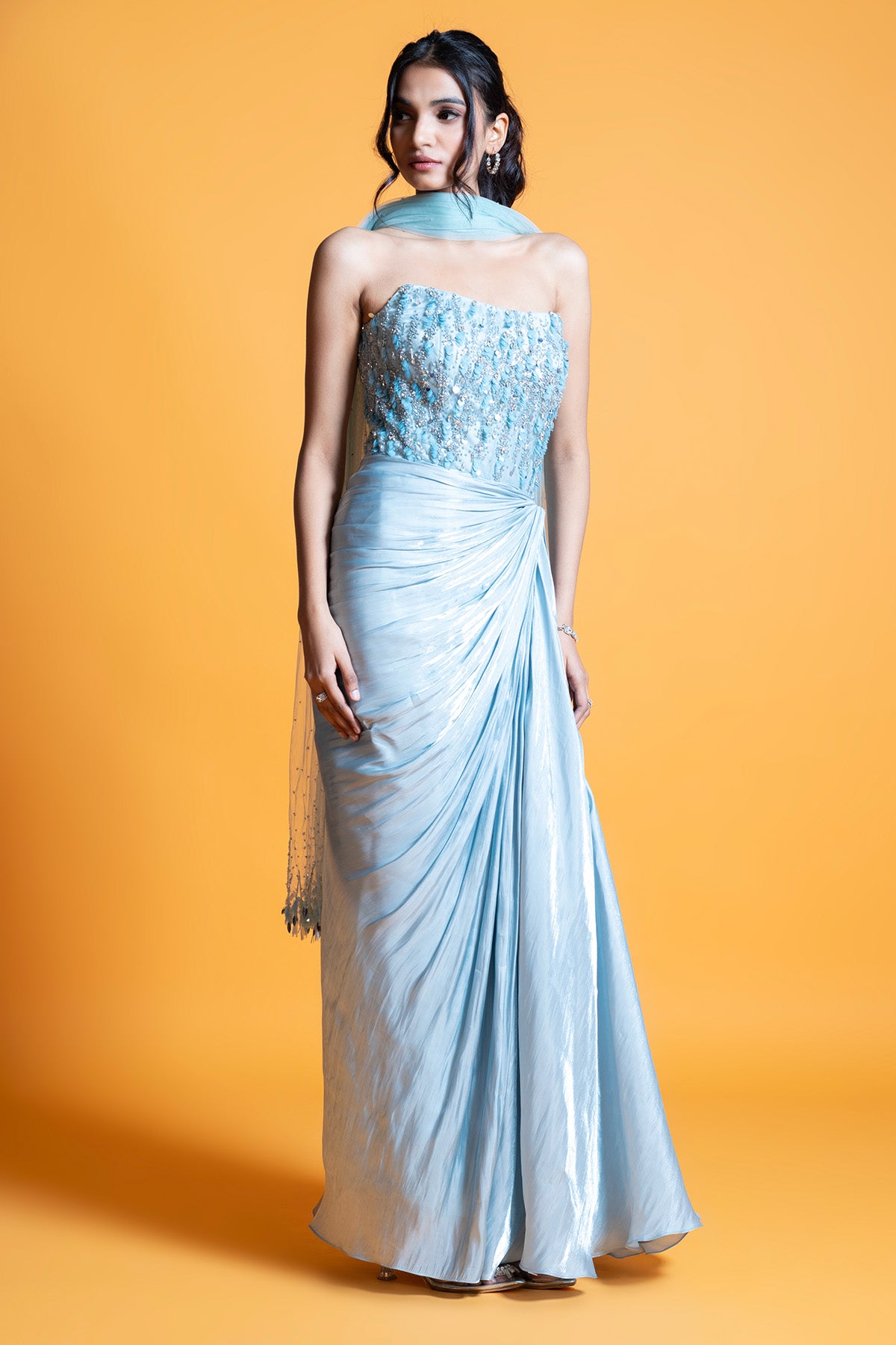 Blue Embellished Gown & Dupatta