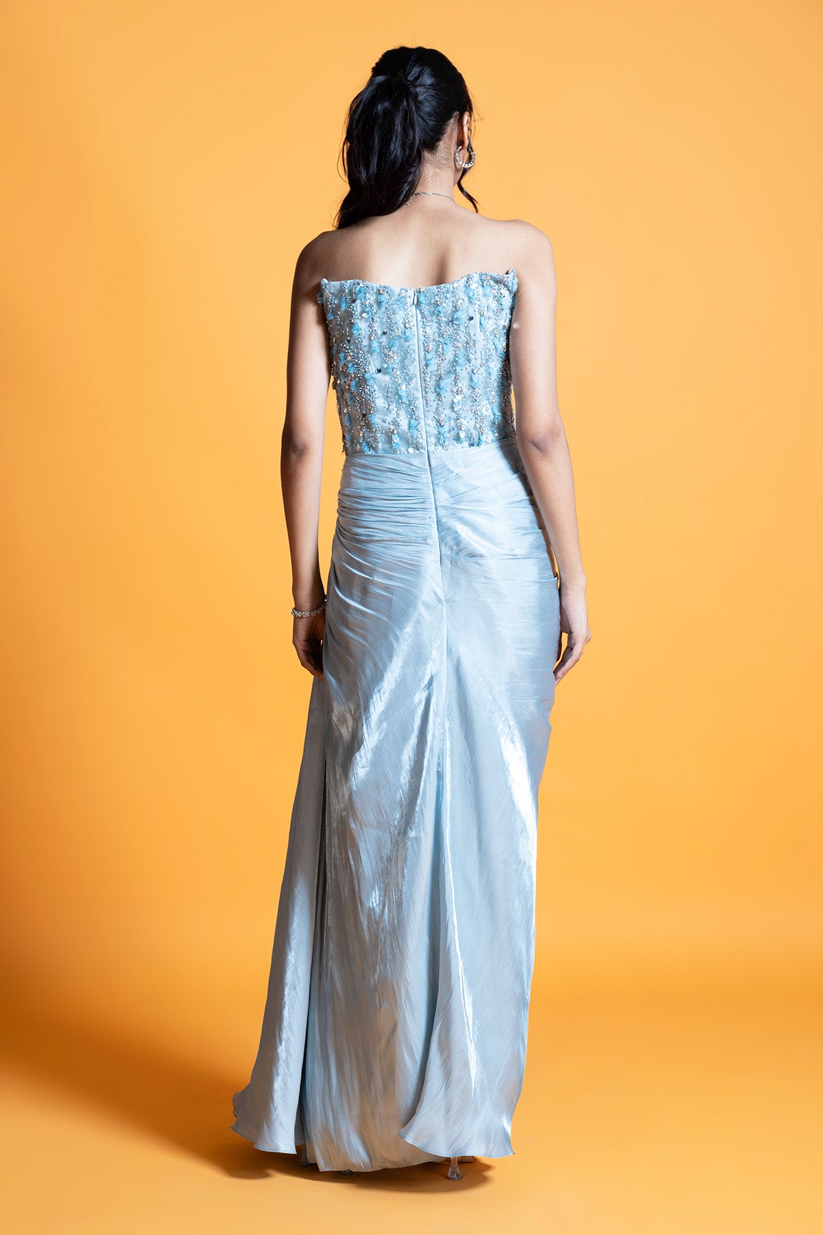 Blue Embellished Gown & Dupatta