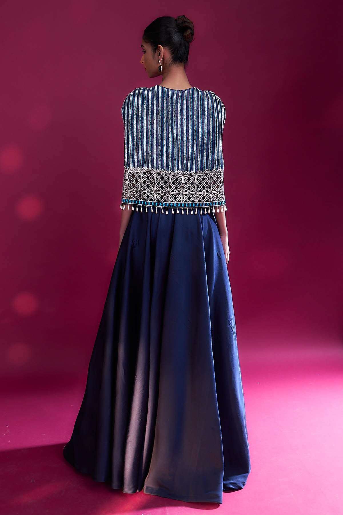 Blue Embellished Jumpsuit & Cape