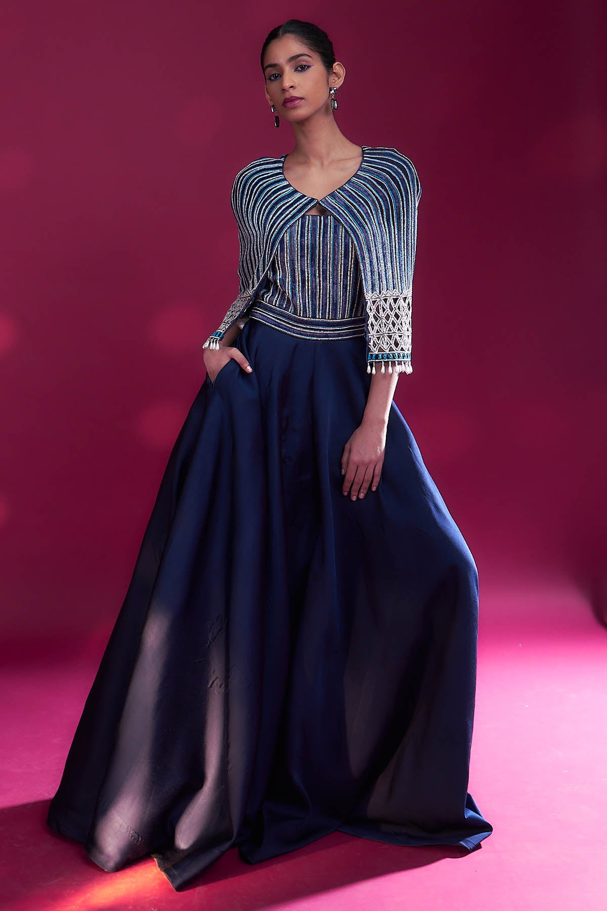 Blue Embellished Jumpsuit & Cape