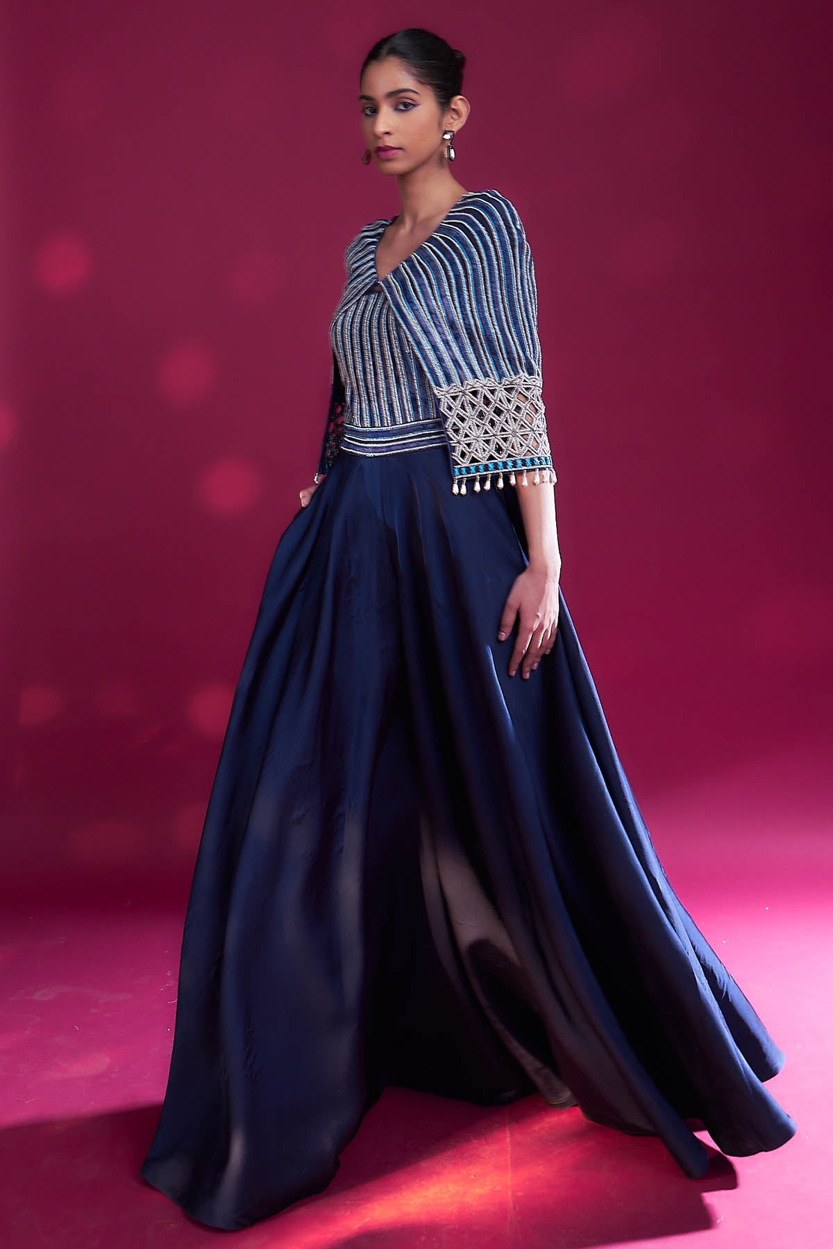 Blue Embellished Jumpsuit & Cape