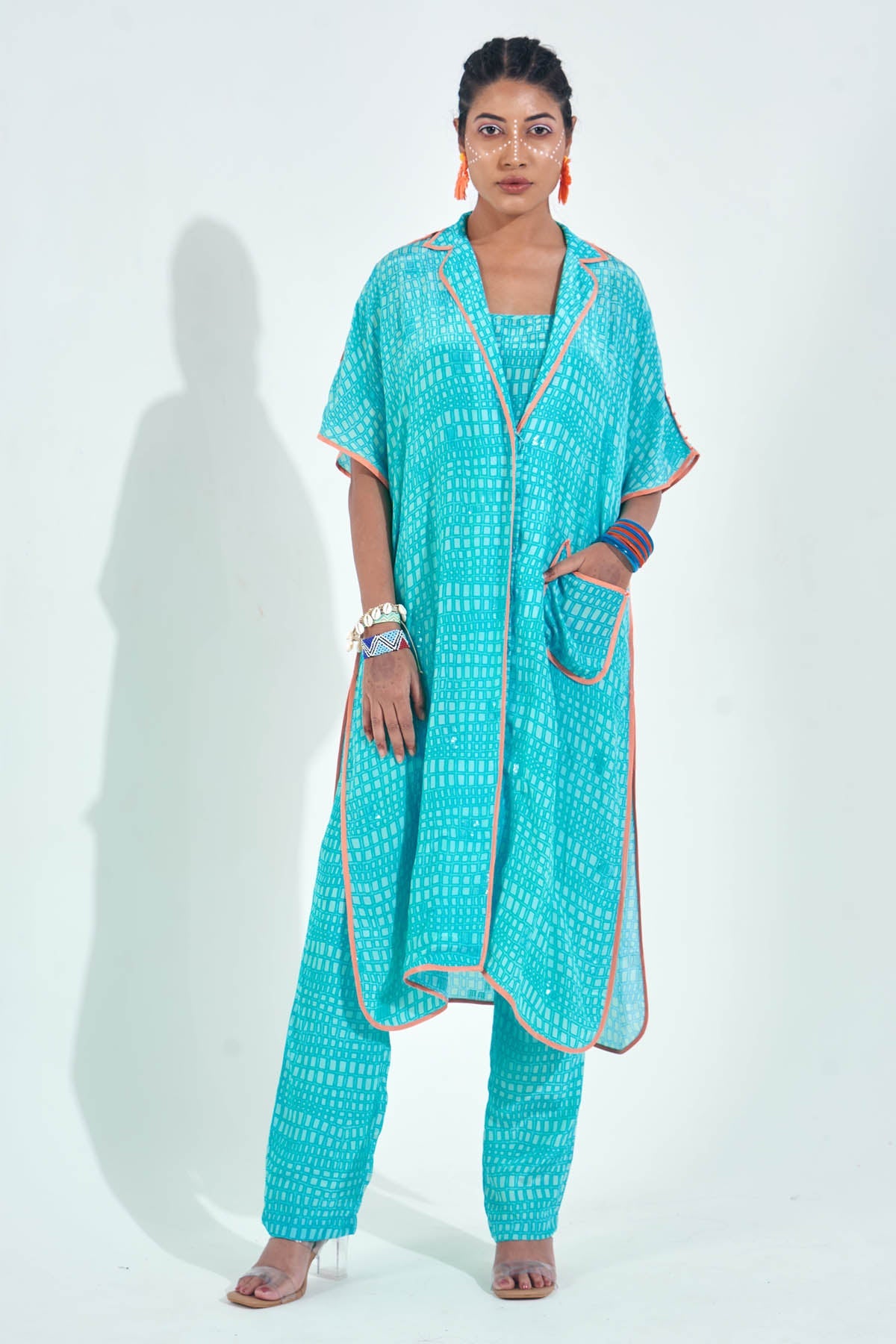 Buy Blue Embellished Kaftan & Top Online