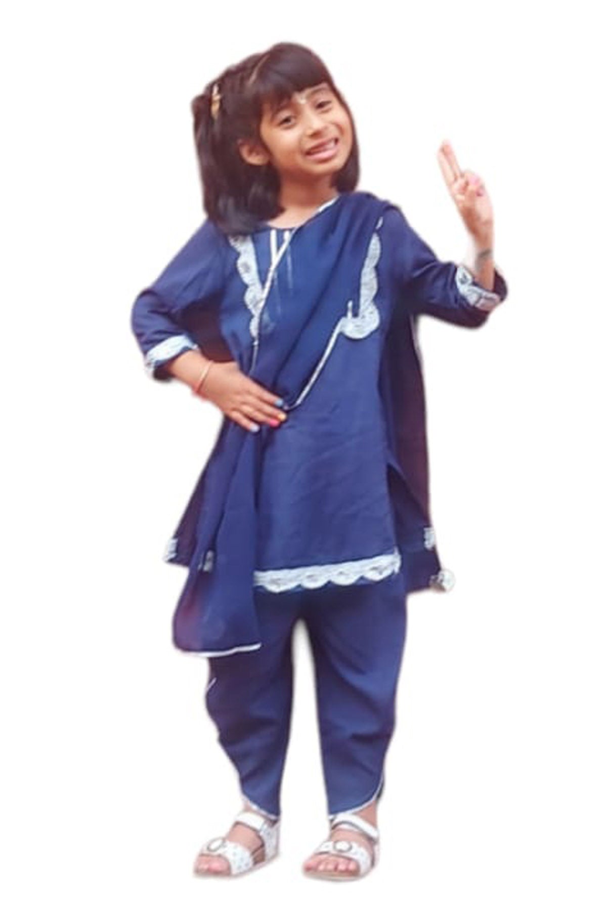 Designer ViYa Blue Embellished Kurta & Dhoti Set For Kids Available online at ScrollnShops