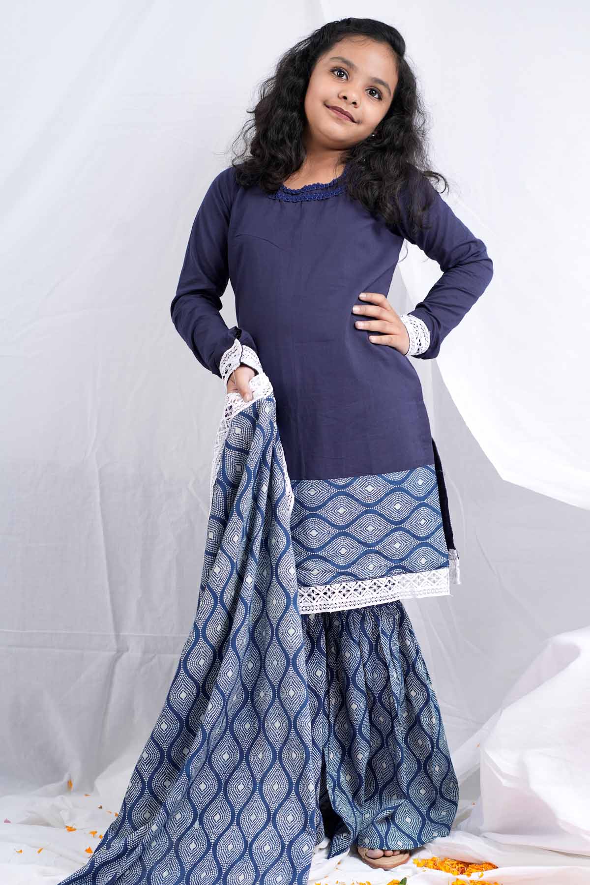 Buy Blue Embellished Lace Kurta Set Online