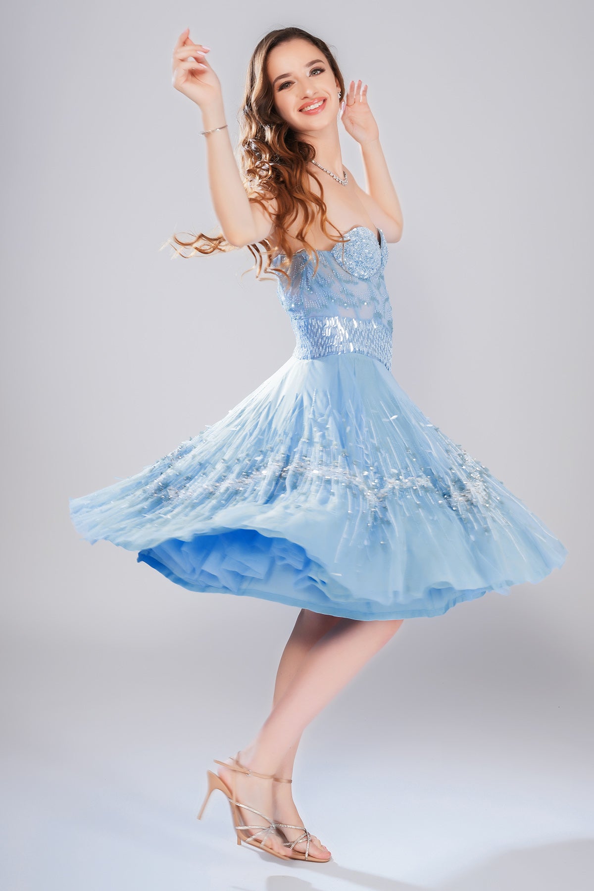 Blue Embellished Midi Dress