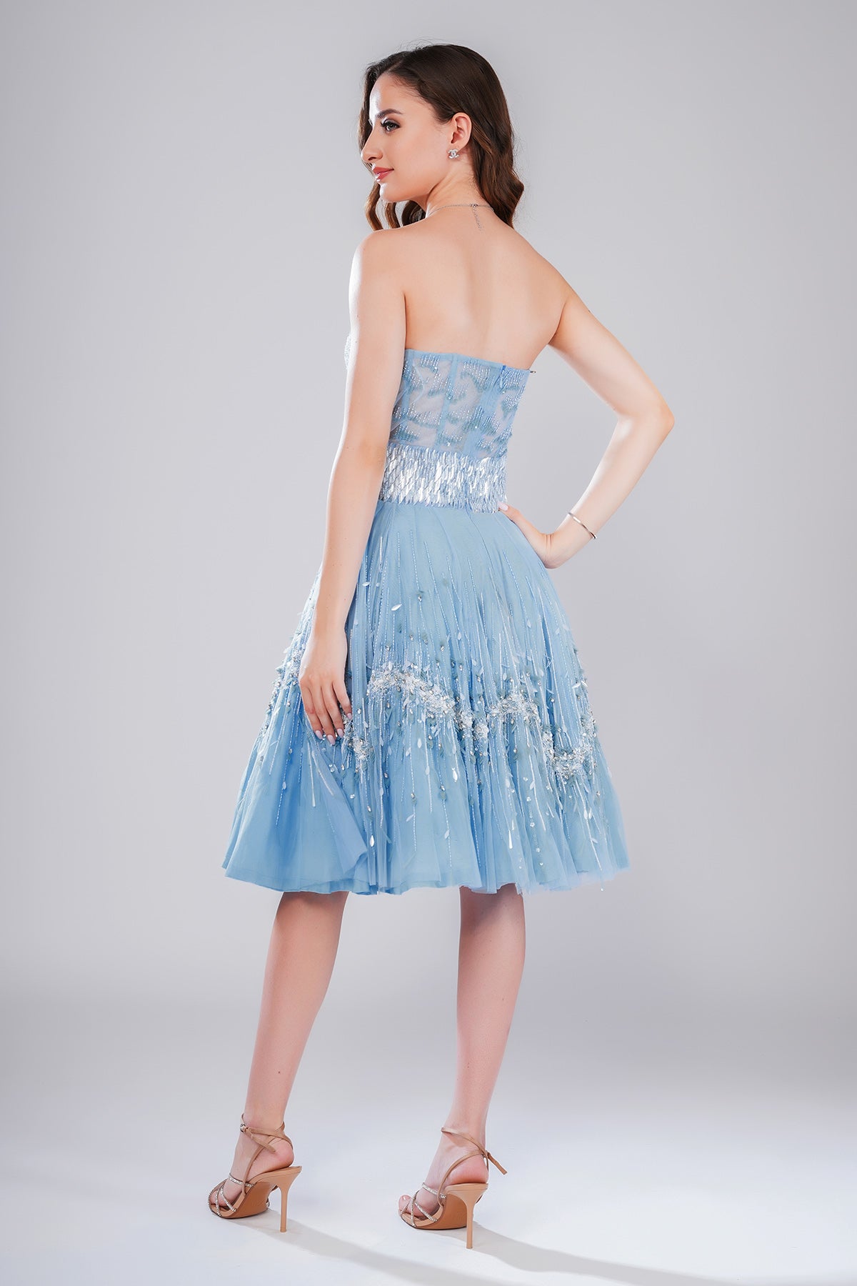 Blue Embellished Midi Dress