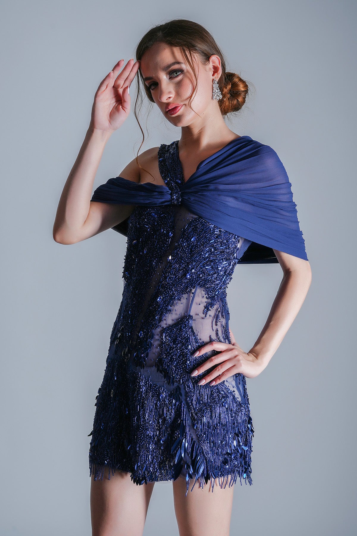 Blue Embellished Mini Dress