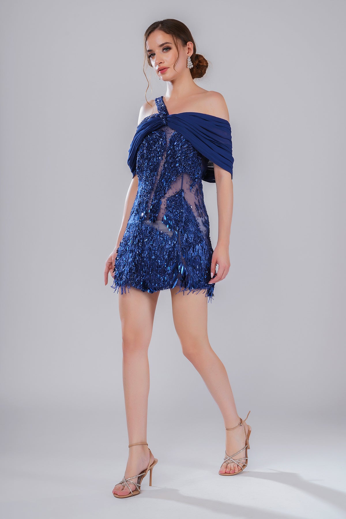 Blue Embellished Mini Dress