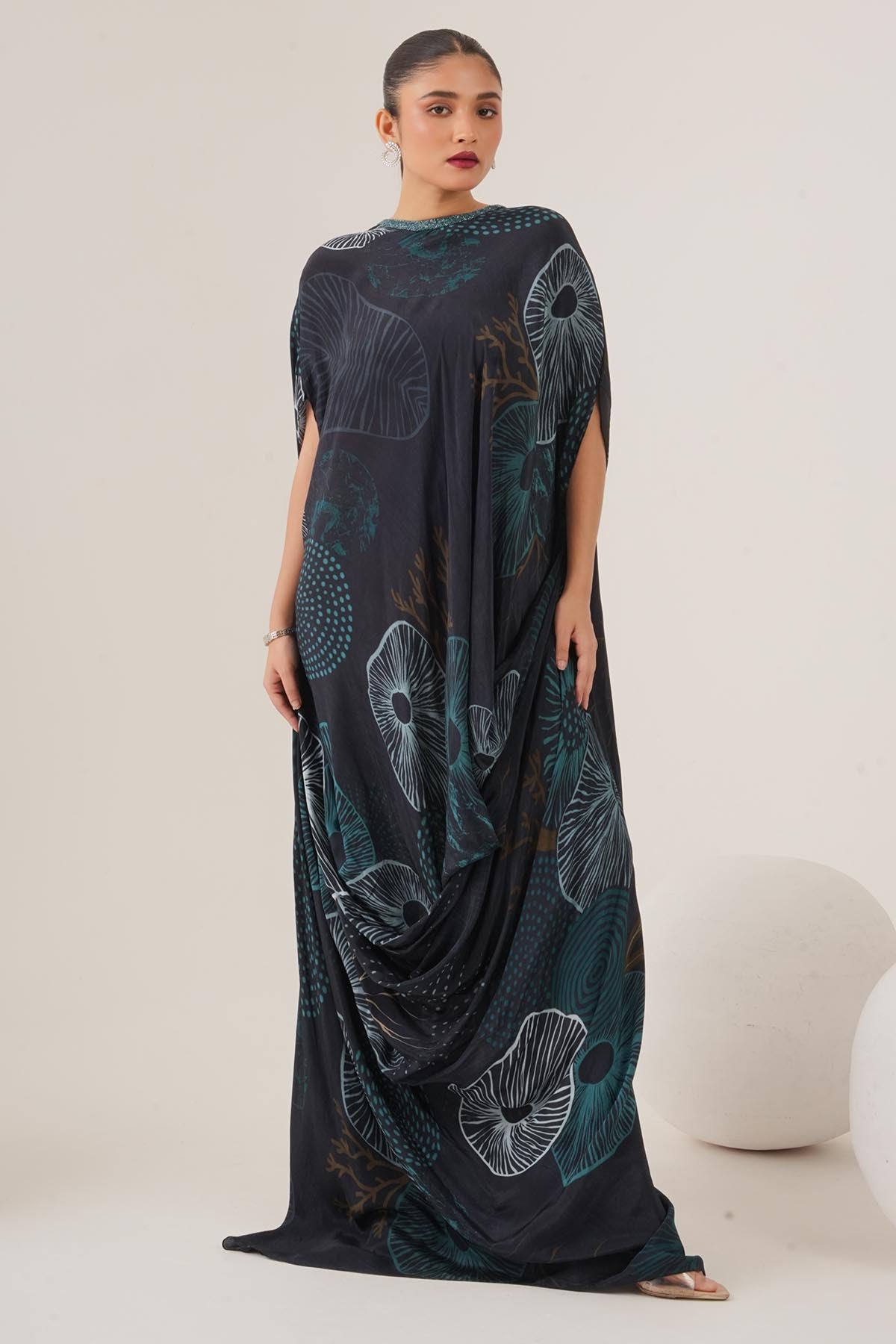 Blue Embellished Neck Dress