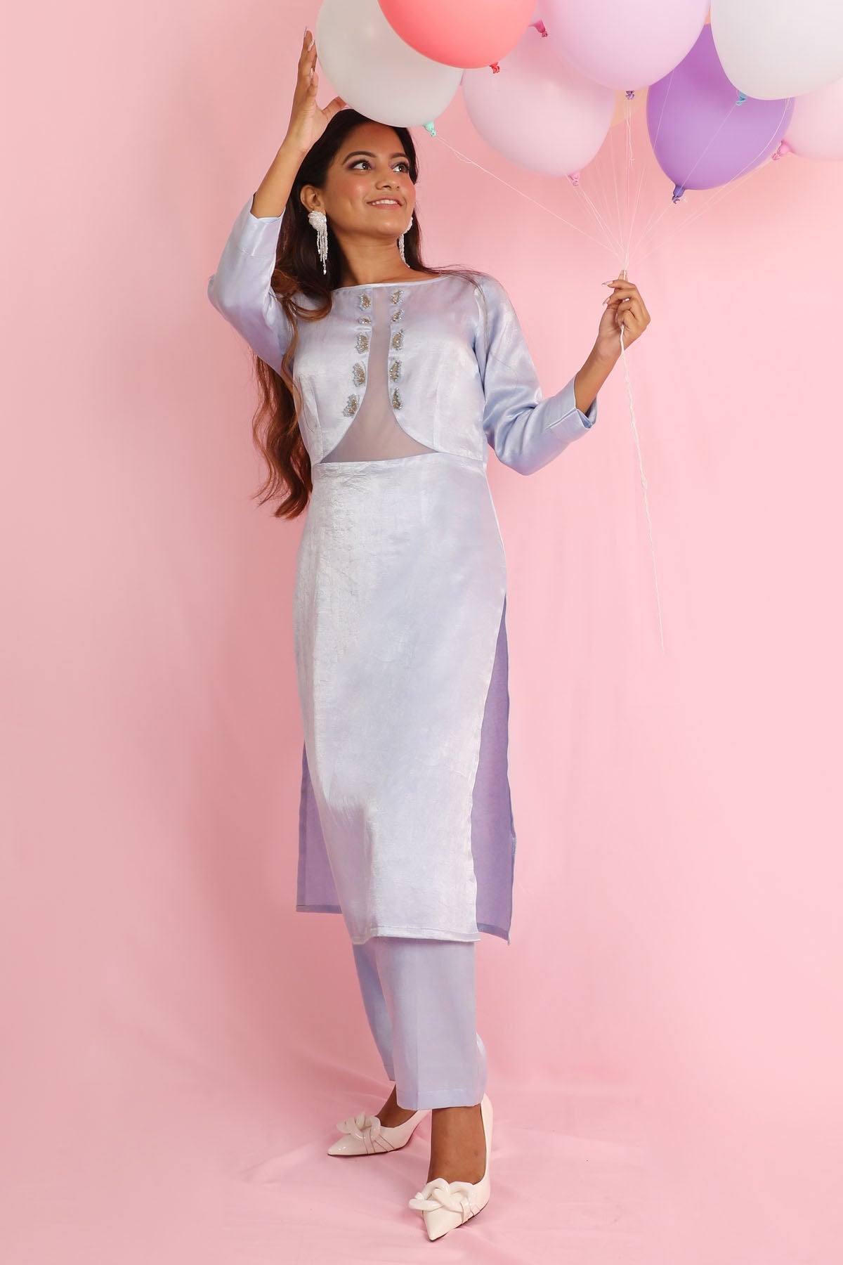 Deeya The Fashion House Blue Embellished Neck Kurta Set for women online at ScrollnShops