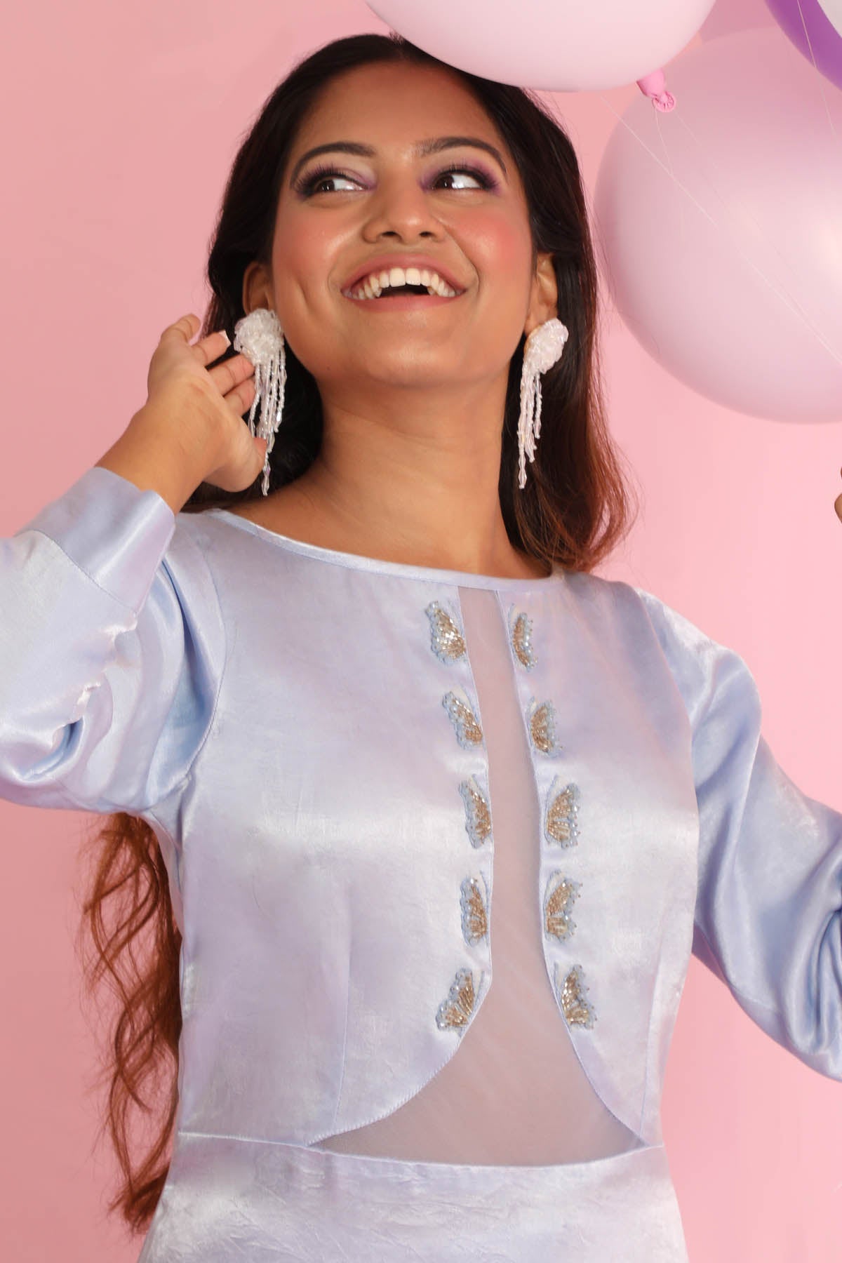 Blue Embellished Neck Kurta Set